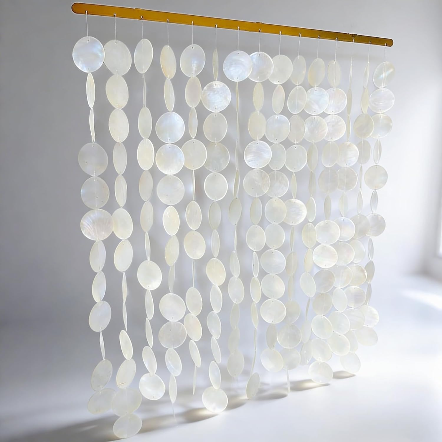 24X28 Inch Large Capiz Shell Wall Hanging, Handmade Sea Shell Wall Art with Stainless Steel Rail for Home Decor