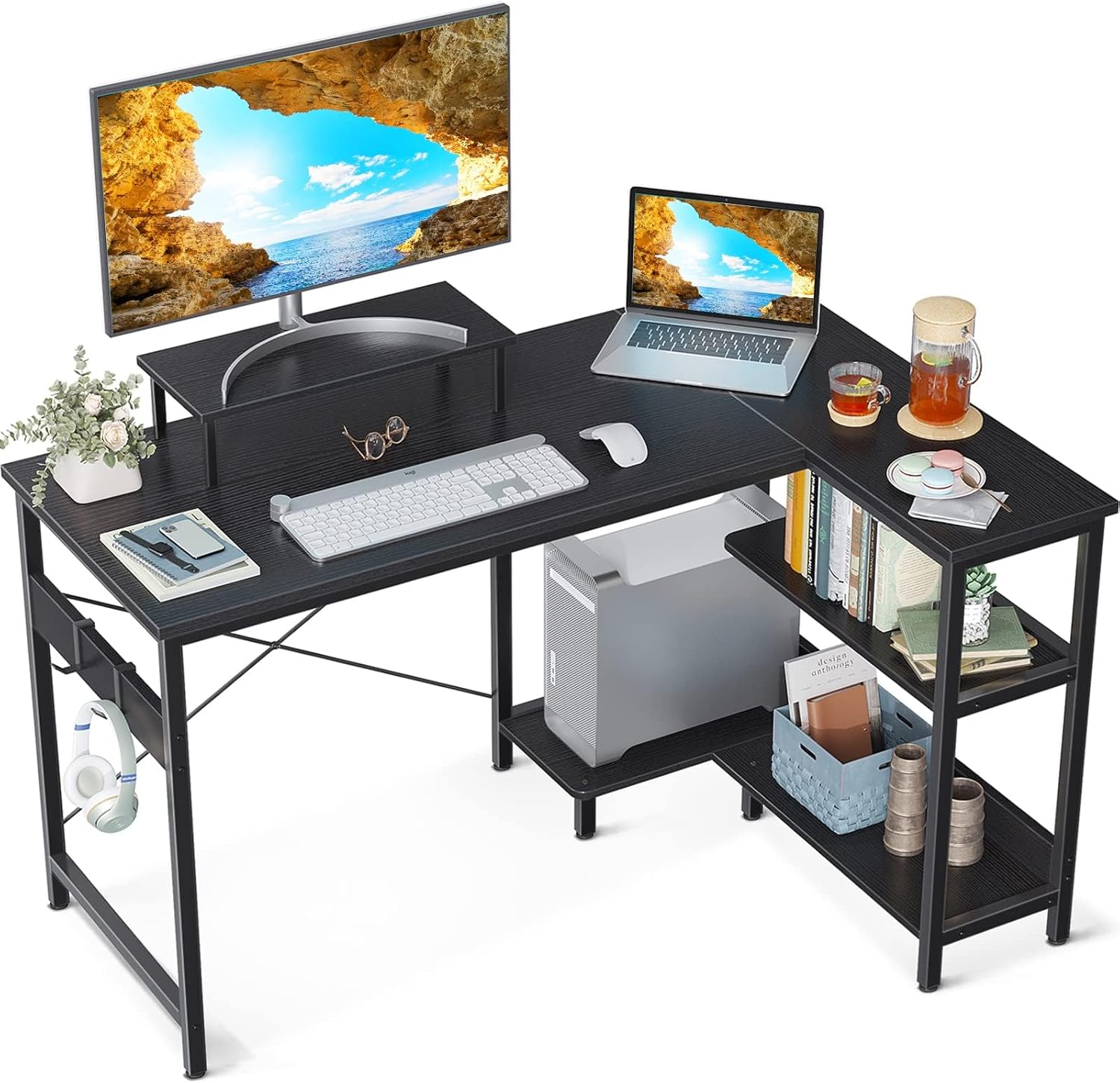 ODK L Shaped Computer Desk with Reversible Storage Shelves, L-Shaped Corner D... - Picture 12 of 14