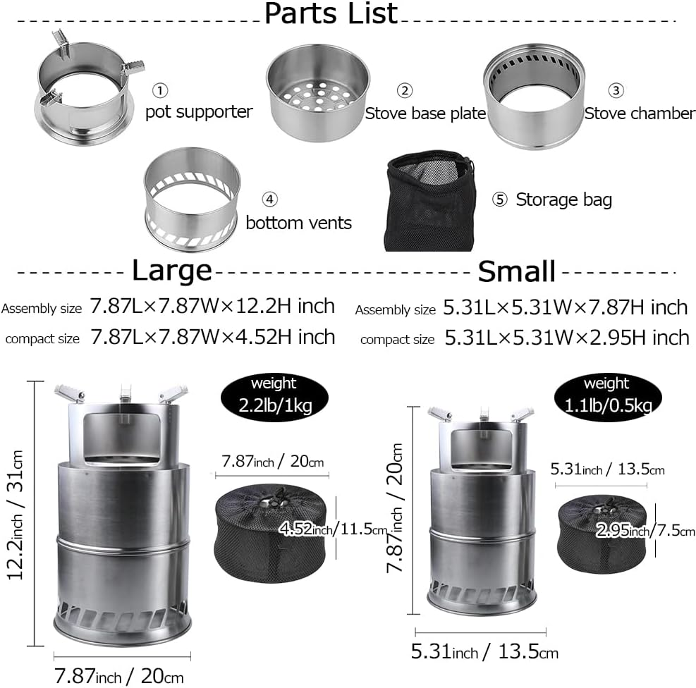 Camping Stove, Mini Camp Wood Stove Portable Stainless Steel Wood Burning Sto... - Picture 3 of 13
