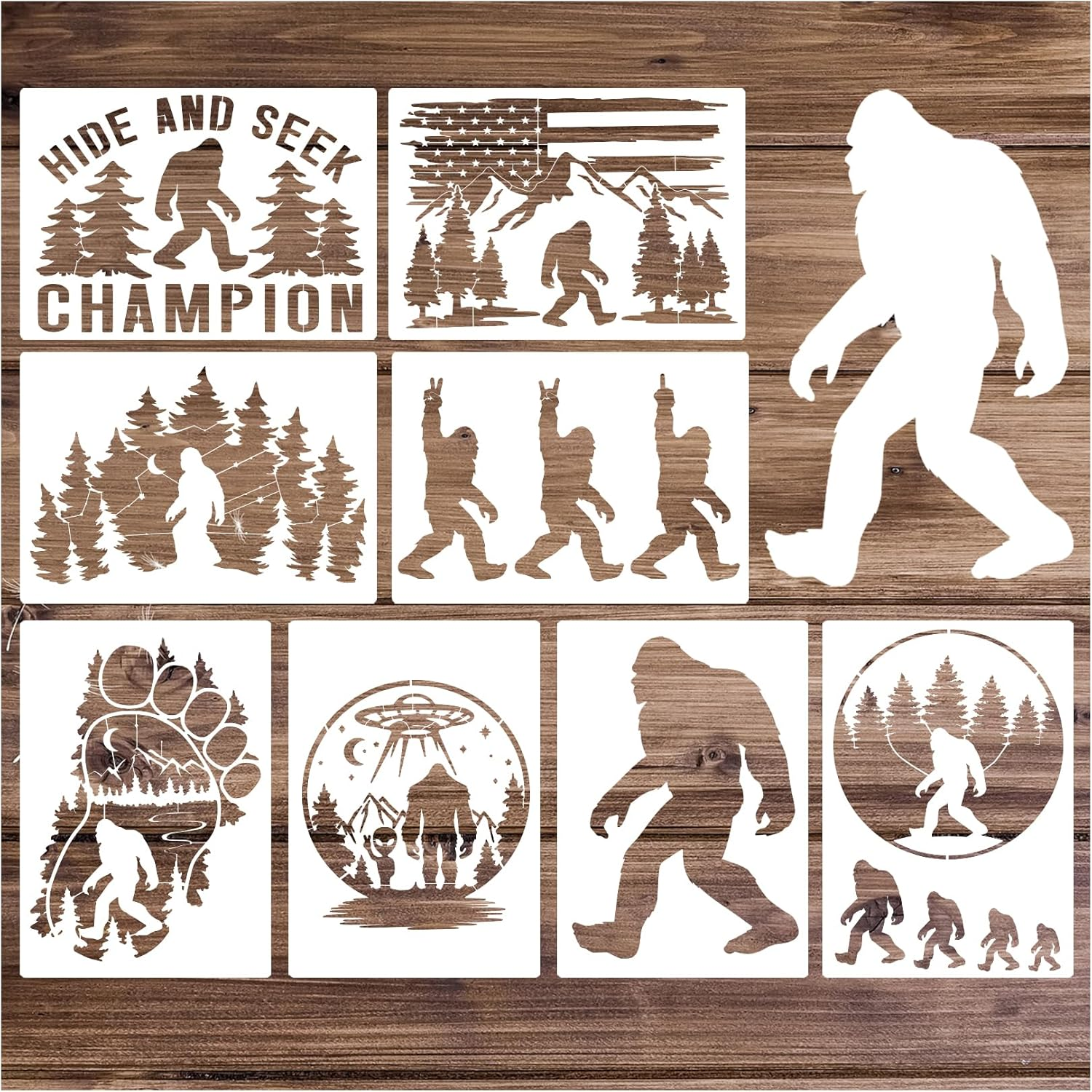 Pkqon Large Stencils for Painting on Wood Forest Mountains Pine Tree Pattern Plastic Templates Reusable Drawing Templates for Crafts Wall Canvas Art Project White