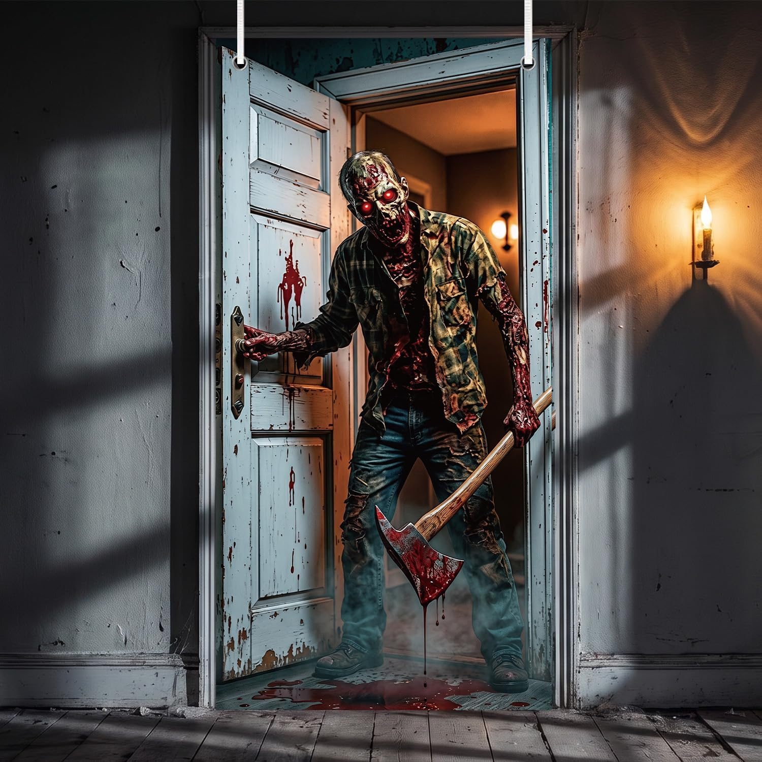 Halloween Decorations Banner Door Cover, Scary Backdroop for Party
