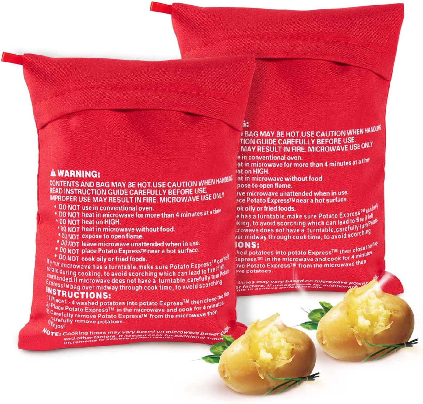 2 Pack Microwave Potato Bag Reusable Baked Potato Pouch Bag, Red