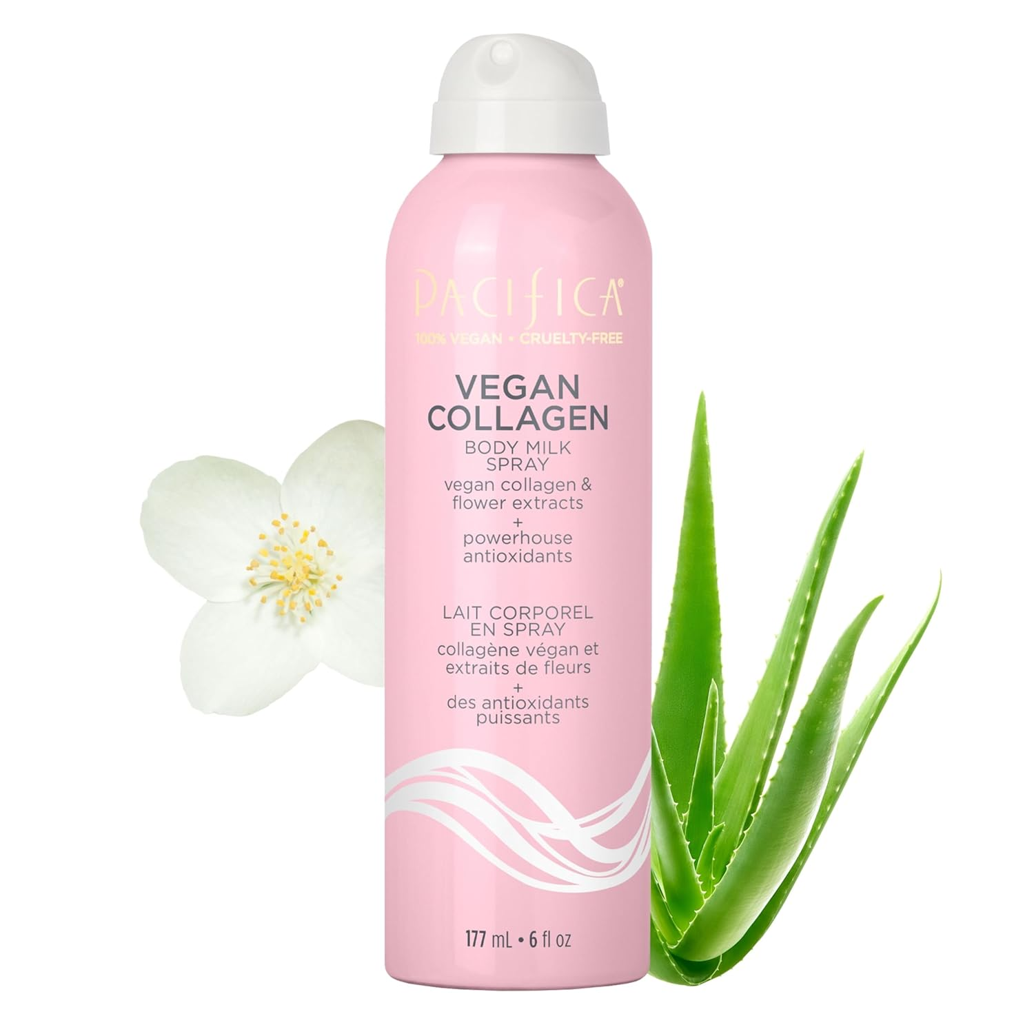 Spray Lotion for Body - Vegan Collagen Body Milk Spray – Hydrating Moisturizer Mist Fast-Absorbing Instantly Hydrates & Softens Skin Jasmine & Vanilla Natural Scent Clean Beauty Non-Aerosol