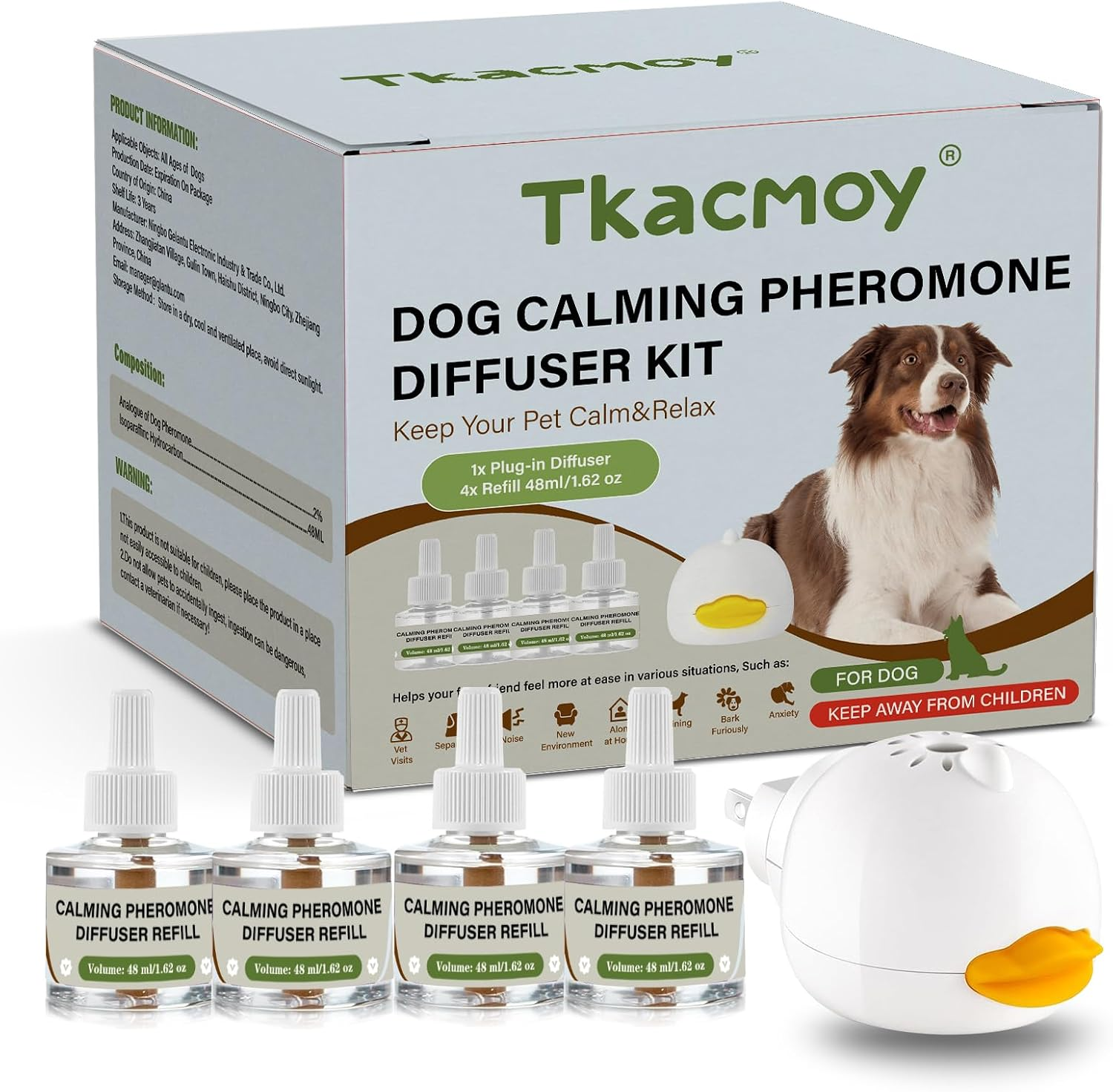 Dog Calming Diffuser, 4-In-1 Pheromone Refills for Anxious Dogs, 120-Day Continuous Stress & Anxiety Relief for Barking, Chewing, Crate Training