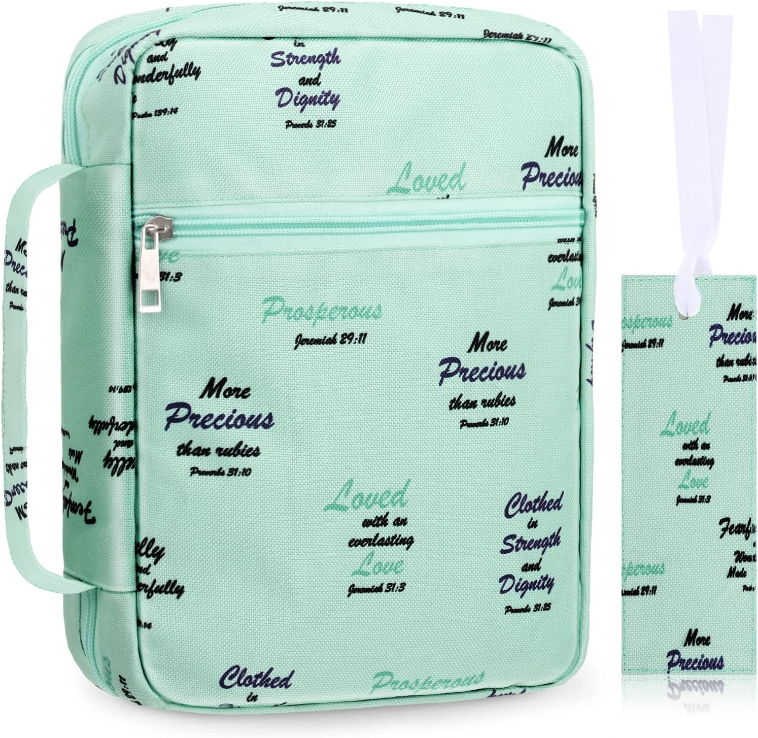 Laumoi Bible Cover Case for Women 10'' Floral Bible Cover Case Women Portable Protective Bag for Bible Study Supplies(Motivational Words)