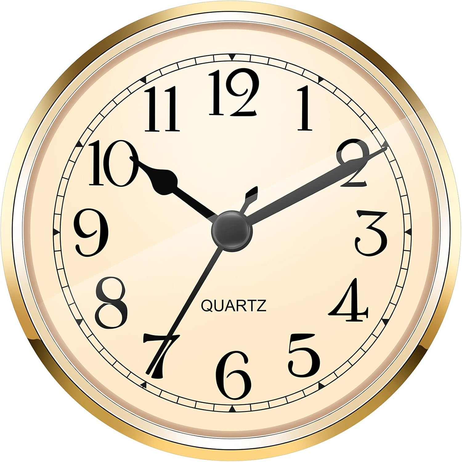 3-1/2 Inch (90 Mm) Quartz Clock Fit-Up/Insert with Arabic Numeral (Gold)