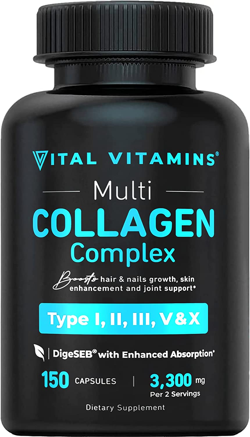 Vital Vitamins Multi Collagen Complex - Type I, II, III, V, X | Grass Fed, Non-GMO | 150 Capsules for Comprehensive Collagen Support.