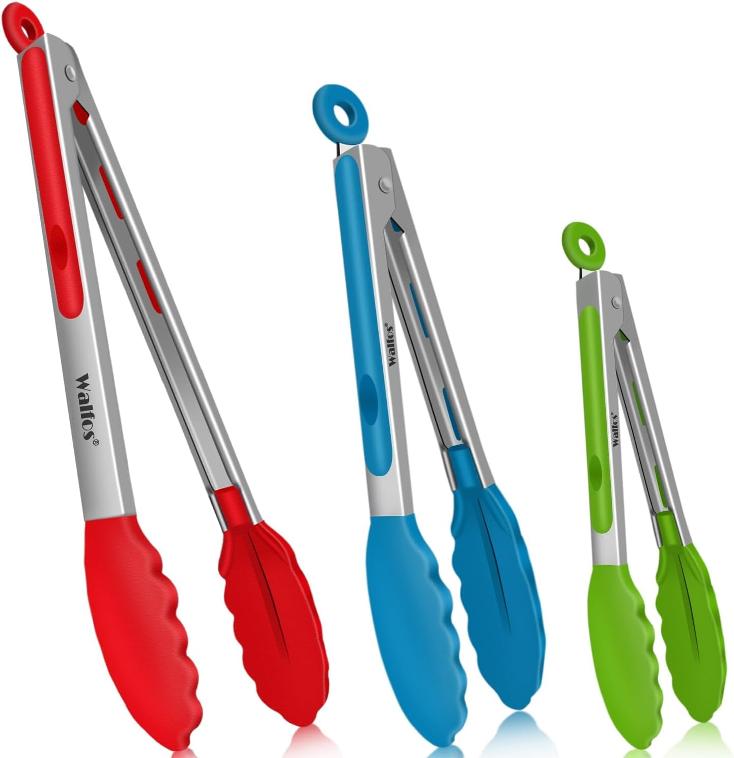 Silicone Tongs for Cooking - Heat Resistant kitchen tongs for Salad,Cooking, Grilling,Stainless Steel and BPA Free Silicone Tips set of 3 (7