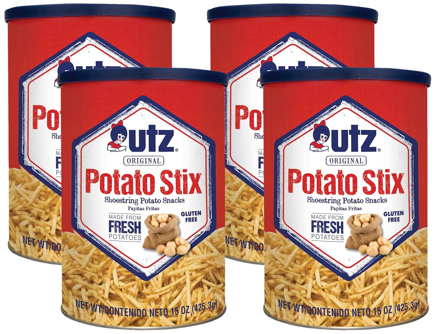 Utz-Potato Stix Original-15 Oz Canister Shoestring Potato Sticks Pack of 4