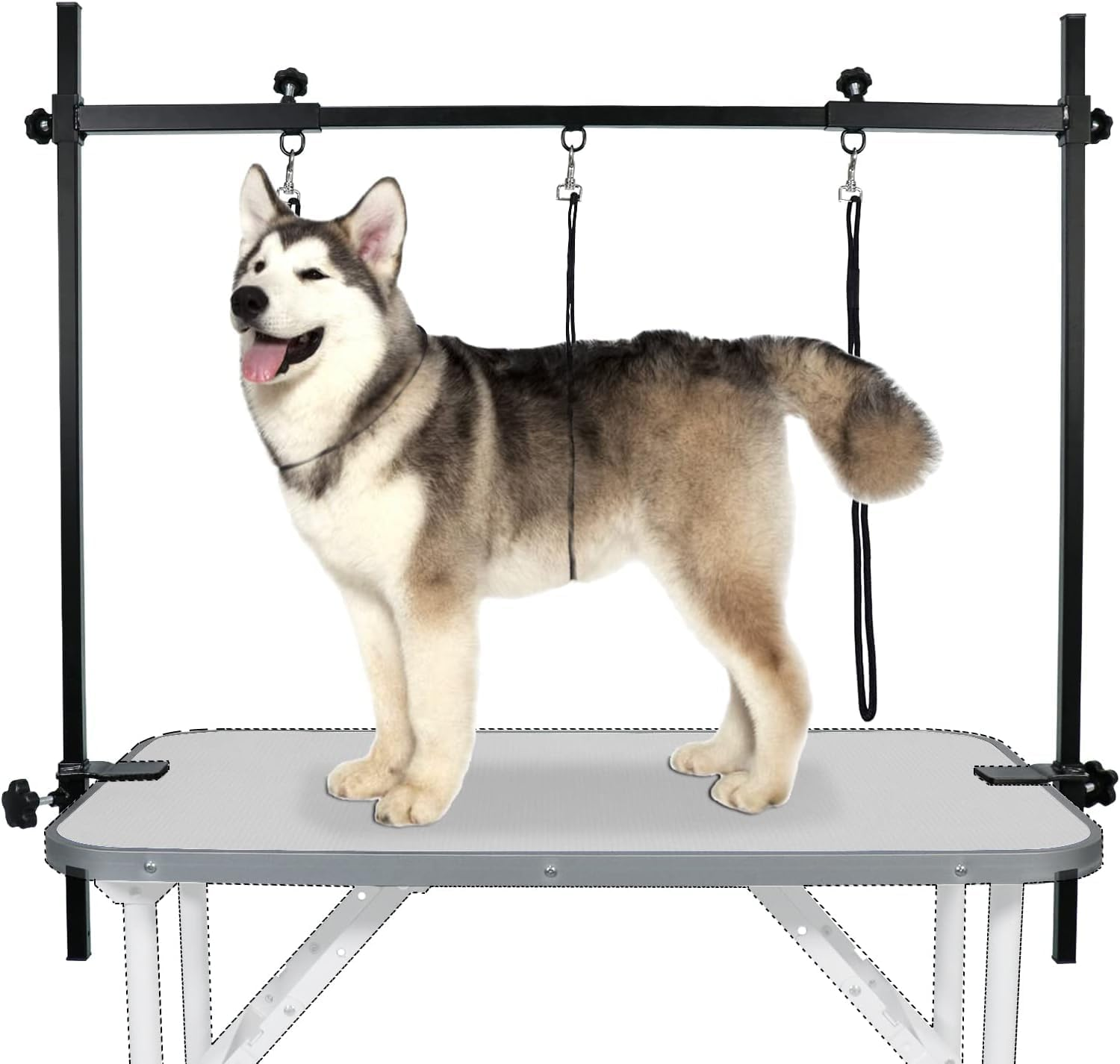 H-Shape Dog Grooming Arm Pet Supplies Grooming Table Arm with 3 Noose and Clamp Heavy Duty Aluminum Alloy Frame with 35.4” Adjustable Height and 36.2” ~ 50” Adjustable Width Dog Grooming Kit