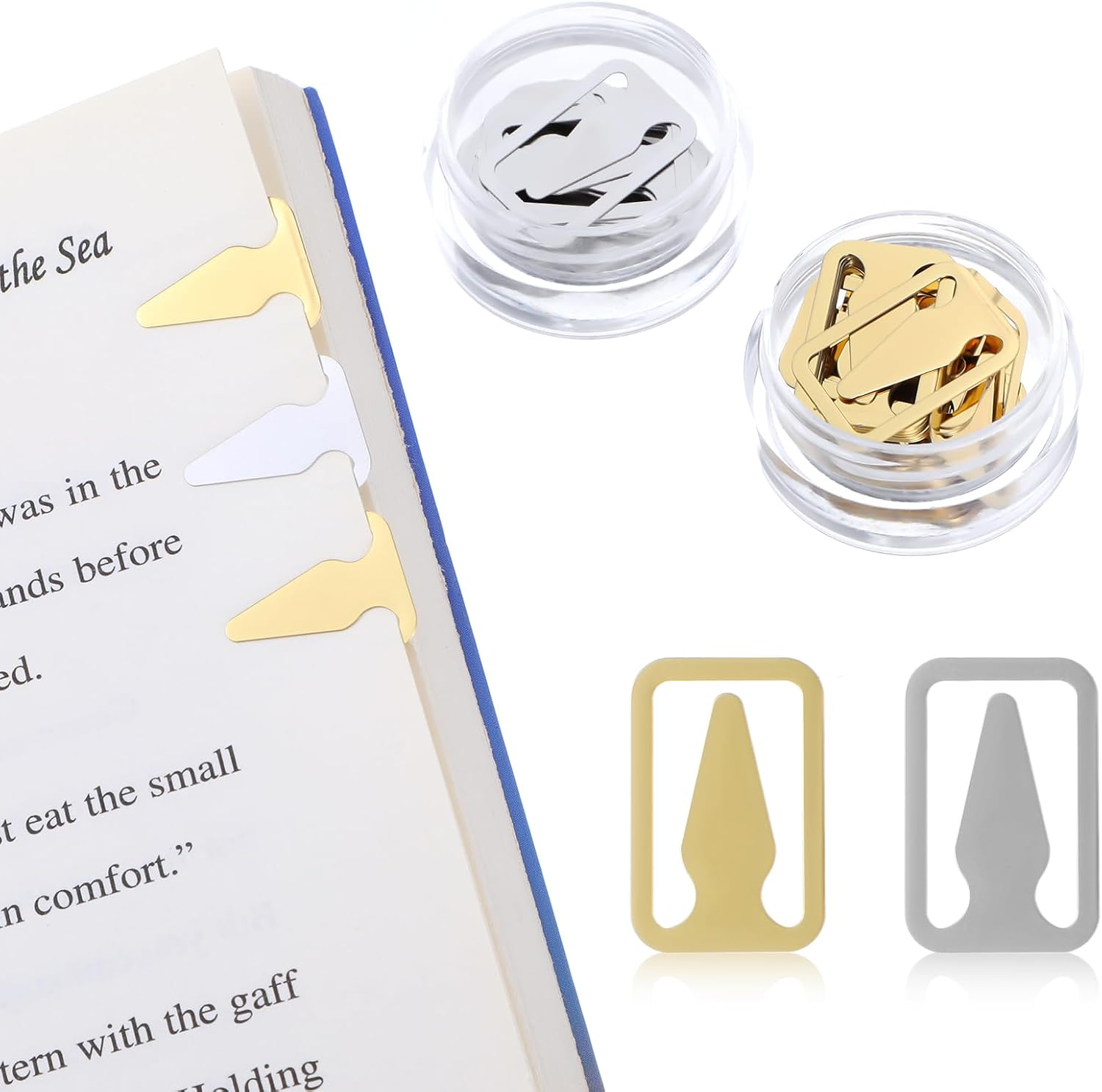 100Pcs Book Line Markers, Gold/Silver Metal Bookmarks Tin Mixed Metals Book Page Markers Book Marker Clips Book Annotation Supplies for Teachers, Students, Readers