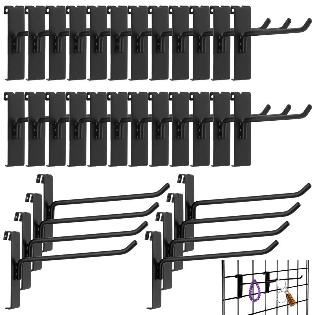 Gridwall Hooks 6 Inch, 32 Pcs Display Hooks for Grid Wall, Hooks for Grid Wall Panel, Grid Panel Hanging Hooks for Retail, Home, and Workspace Organization, Displays, Black