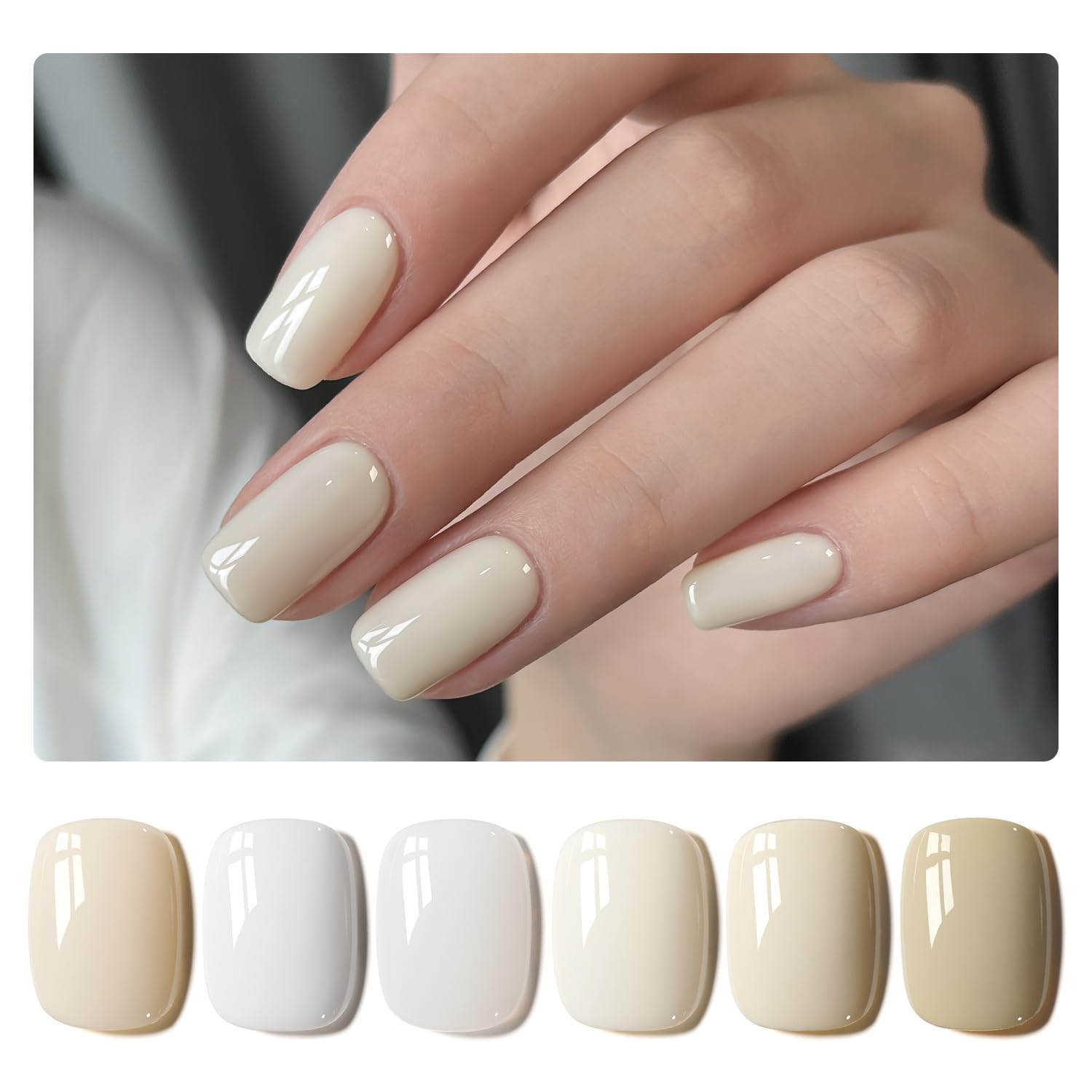White Gel Nail Polish Set, 6 Colors Jelly Milky White Soak off UV Light Cure Gel Polish Kit for Salon and Nail Art DIY at Home