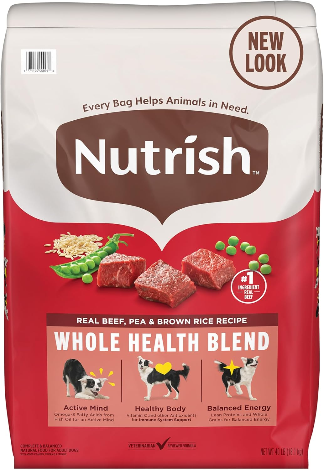 Nutrish Dry Dog Food, Real Beef, Pea & Brown Rice Recipe Whole Health Blend for Adult Dogs, 40 Lb. Bag, Packaging May Vary (Formerly Rachael Ray)