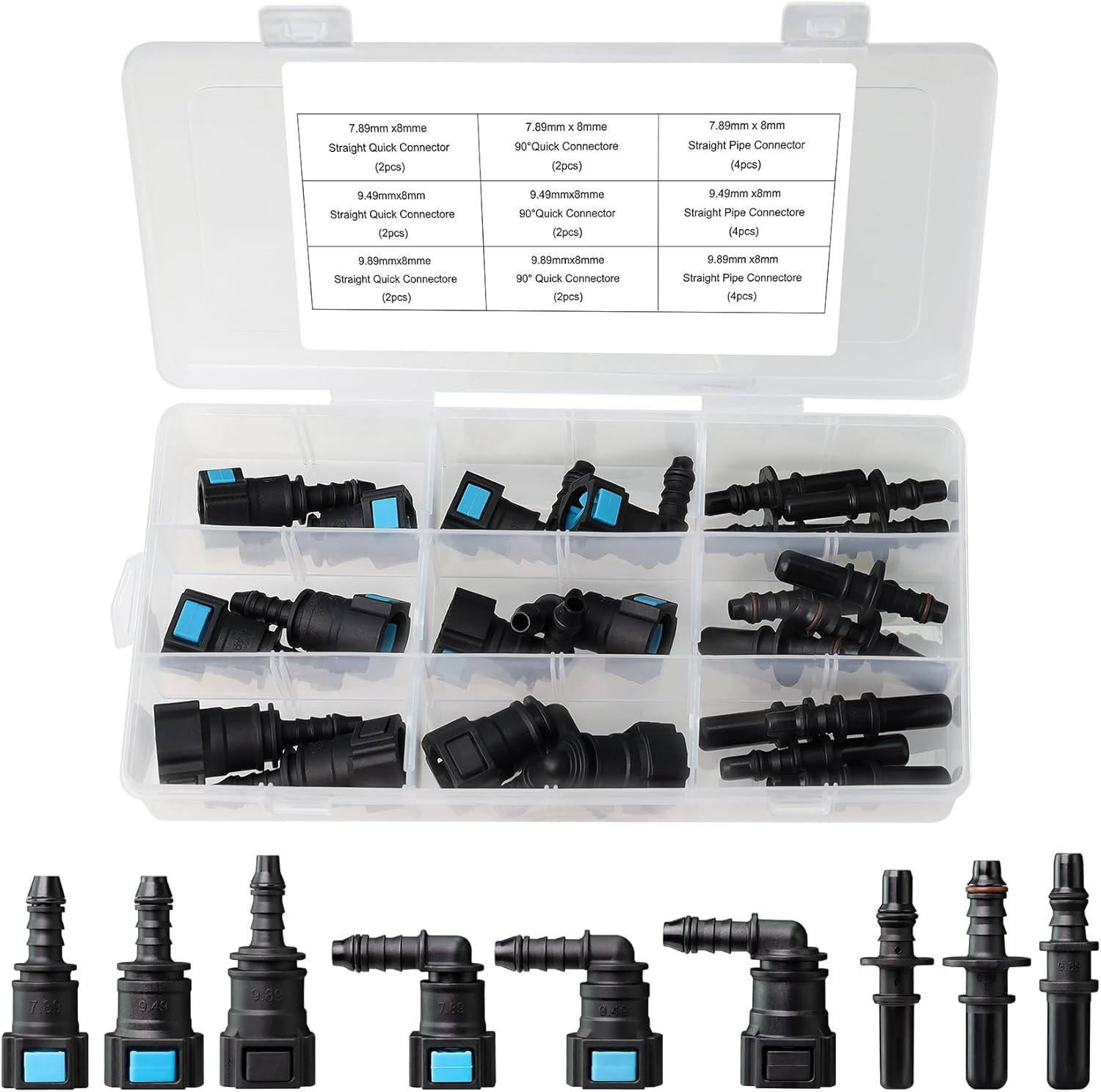 Fuel Line Quick Connect Kit 24Pcs,Assorted 5/16 3/8 Fuel Line Fittings Nylon Straight Push-On Release Hose Connector
