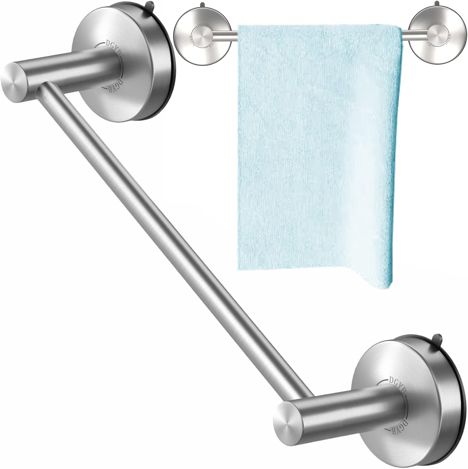 Suction Cup Towel Bar for Bathroom 17 Inch Brushed Nickel Towel Holder Stainless Steel Premium Kitchen Towel Rack Wall Mounted