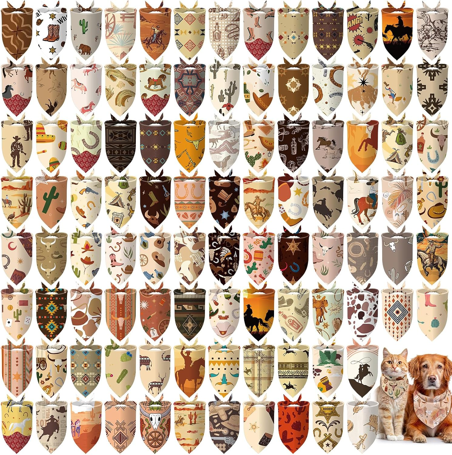 Huhumy 100 Pcs Cowboy Dog Bandanas Bulk Pet Western Bandanas for Dogs