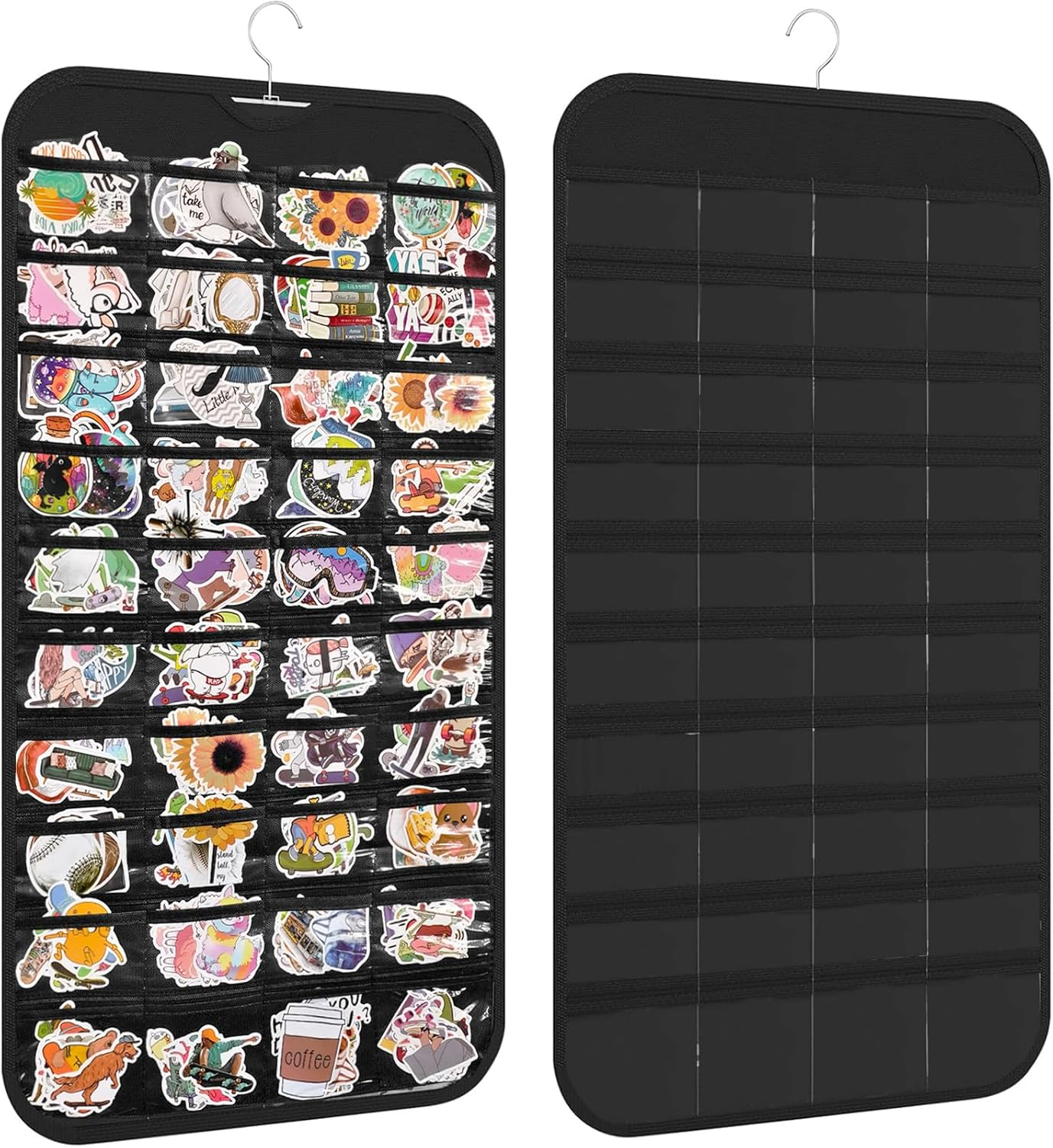 Double-Sided 80 Pocket Wall Hanging Sticker Organizer - 2 Pack (Black)
