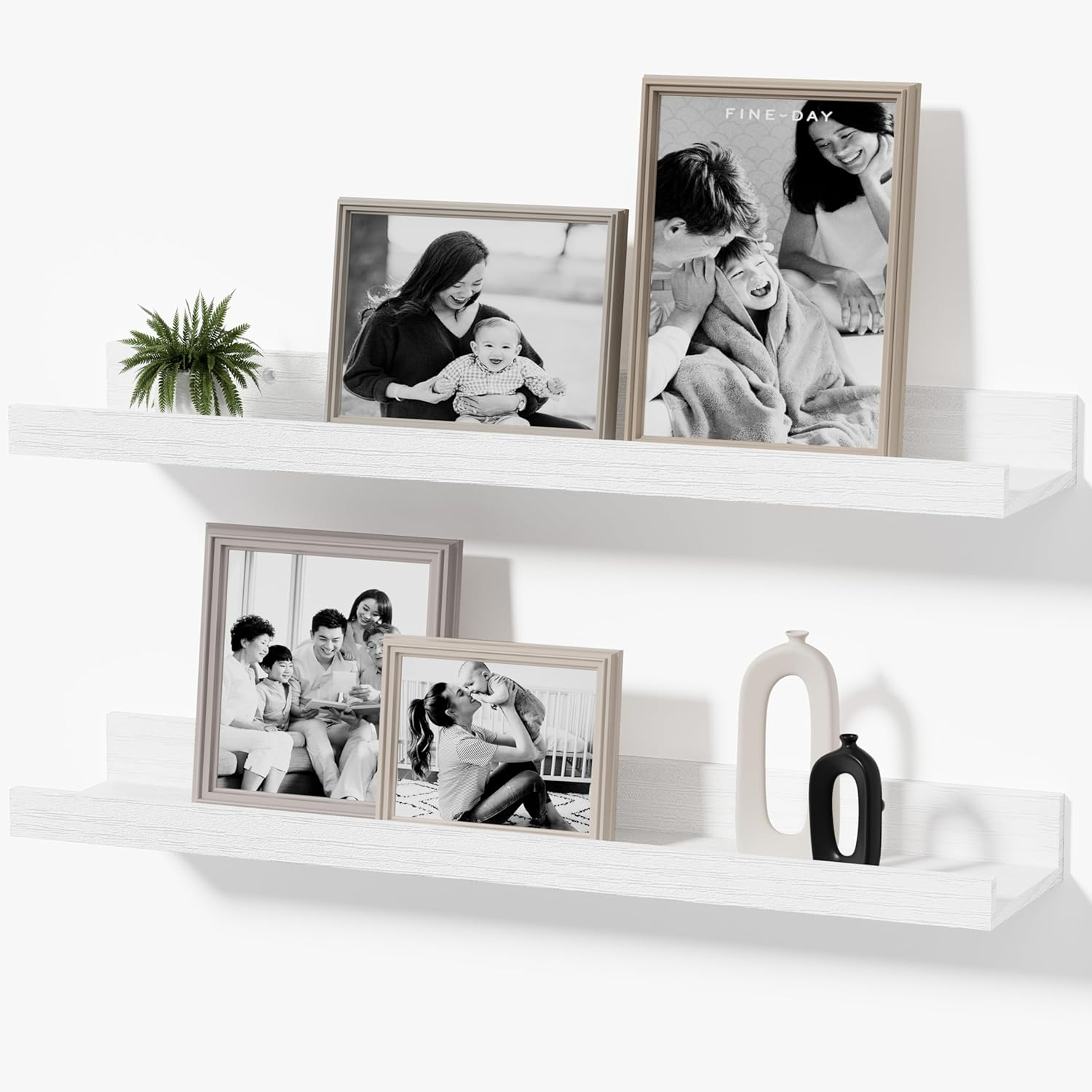 16 Inch White Floating Picture Ledge Shelves 2-Pack, Wall Mounted Display Shelves with Lip for Nursery, Kids Room, Bedroom & Living Room, for Photos, Books & Wall Décor