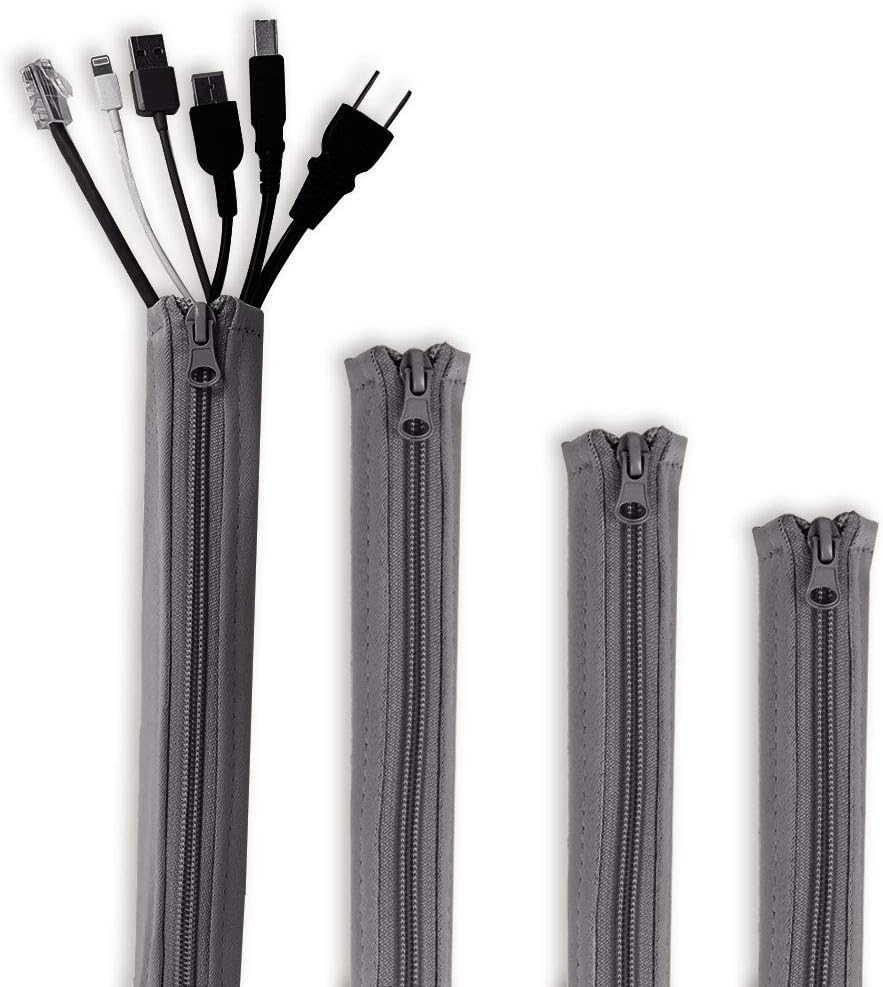 Cable Management Sleeve Organizer Kit, 19 Inch, 4 Pieces -Grey