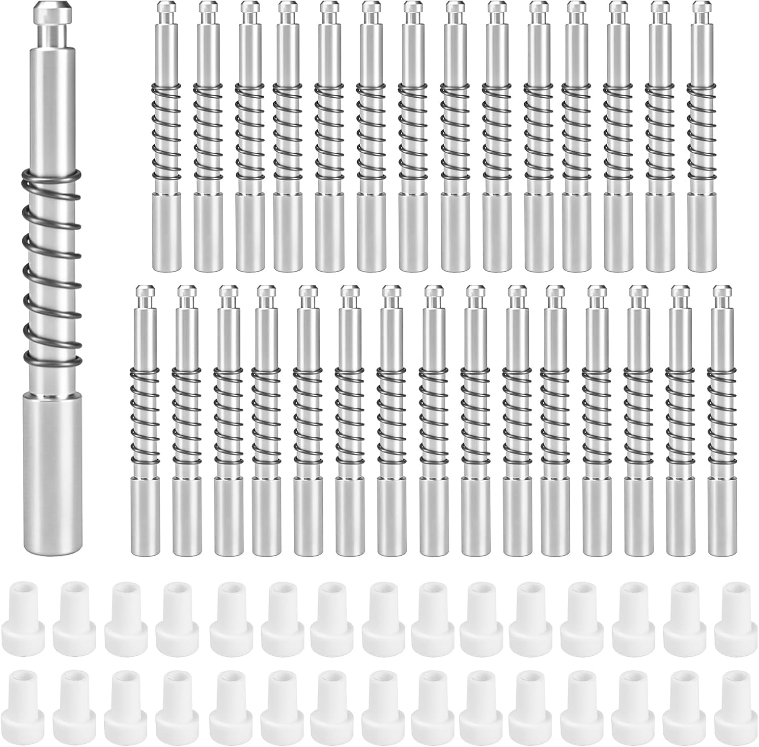 30 Pack Window Screen Plunger Latches 5/32" X 1-1/2", Plunger Retainer Pins for Aluminum Window Screens with Cap and Spring, Screen Plunger Latch Clips Replacement Parts, White