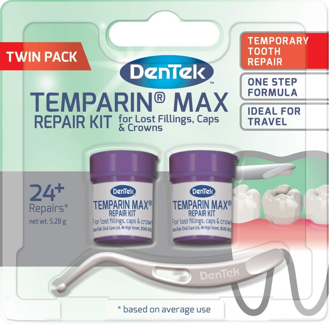 Temparin Max Home Dental Repair Kit Twin Pack for Repairing Lost Fillings and Loose Caps, Crowns 24