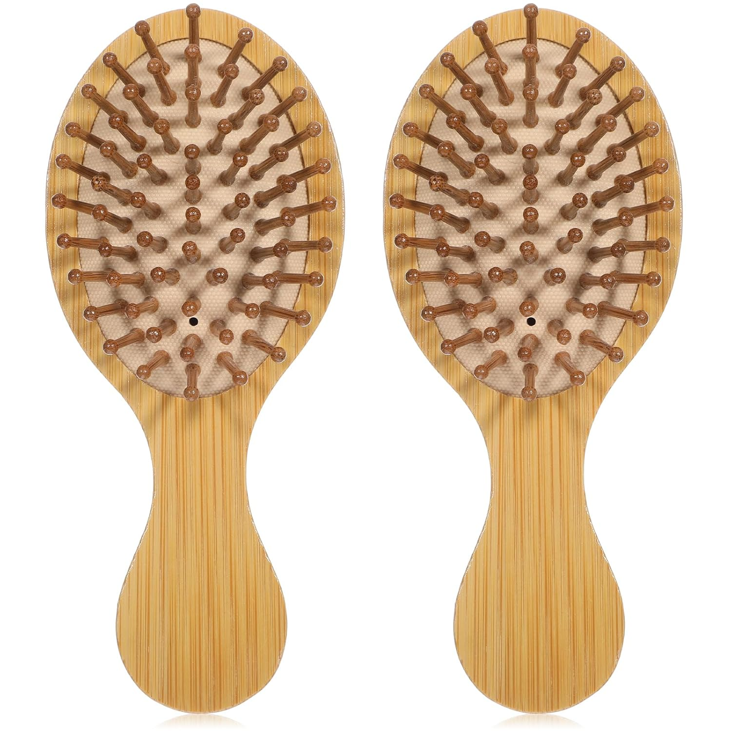Bamboo Hair Brush, 2Pcs Mini Paddle Detangling Hairbrush Wooden Hair Brush Portable Scalp Massage Comb Pocket Size Anti-Static  Hair Brush for Thick Thin Curly Dry Wet Hair