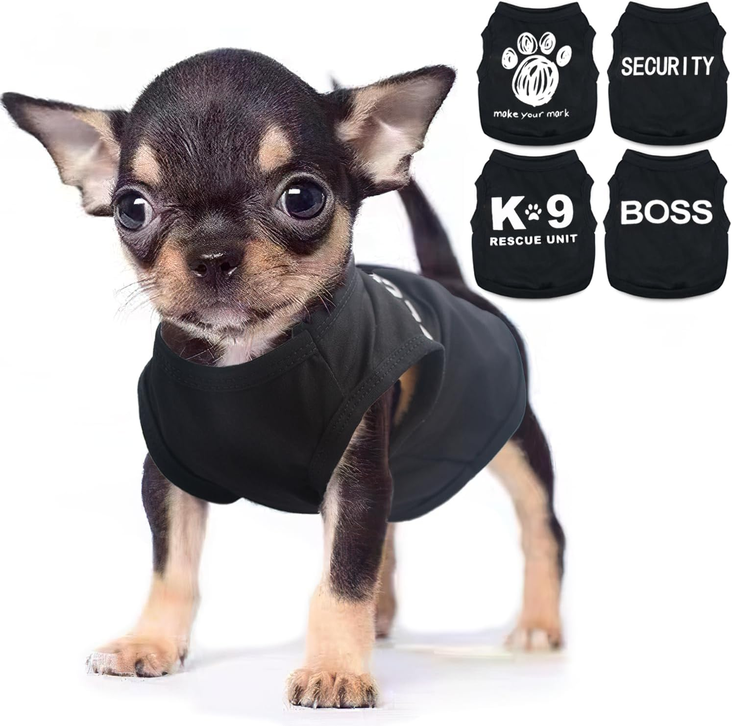 Pieces Chihuahua Clothes Dog Clothes for Small Dogs Boy Summer Teacup Yorkie Spring Letter Security Pet Shirts Soft Puppy Cloth Tiny Doggie Outfit Pet Cat Clothing XXS Black