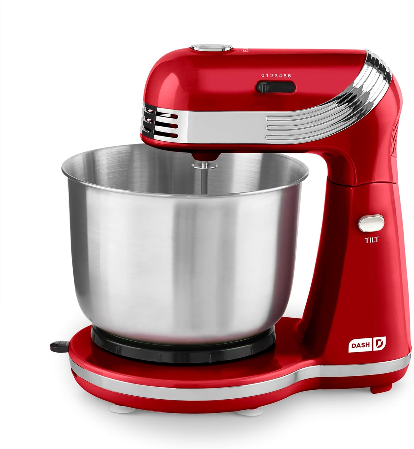 Stand Mixer (Electric Mixer for Everyday Use): 6 Speed Stand Mixer with 3 Qt Stainless Steel Mixing Bowl, Dough Hooks & Mixer Beaters for Dressings, Frosting, Meringues & More - Red, DCSM250RD