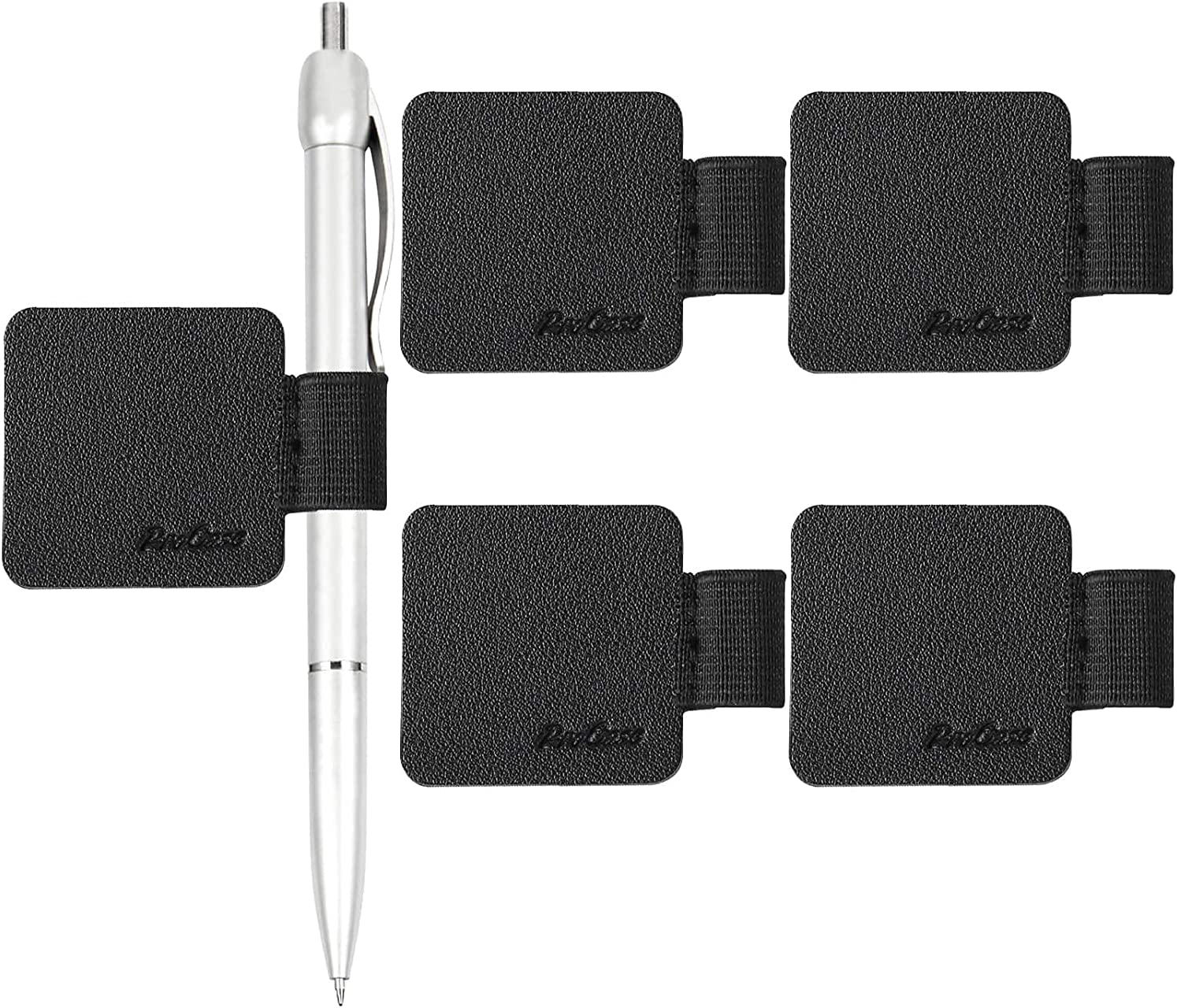 (5 Pack) Pen Loop Holder for Notebooks Journals Planners Tablet Case, Self Adhesive Leather Pencil Holder with Elastic Loop for Pens, Apple Pencil, Stylus Pen -Black