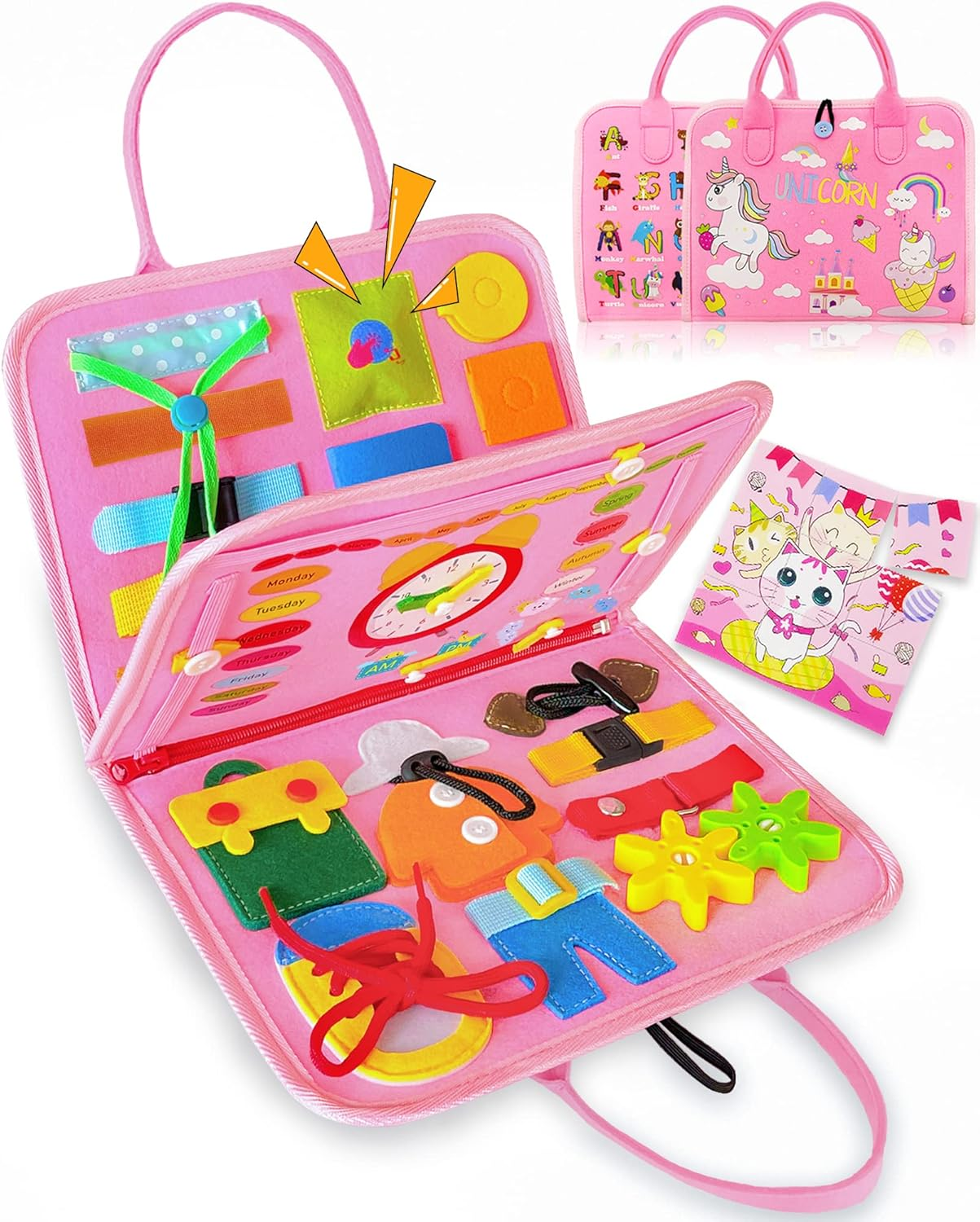 Busy Board Montessori Toys for Toddler Girls & Boys Birthday Gifts, Sensory Toys for Toddlers, Educational Travel Toy, Preschool Activities for Learning Fine Motor Skills