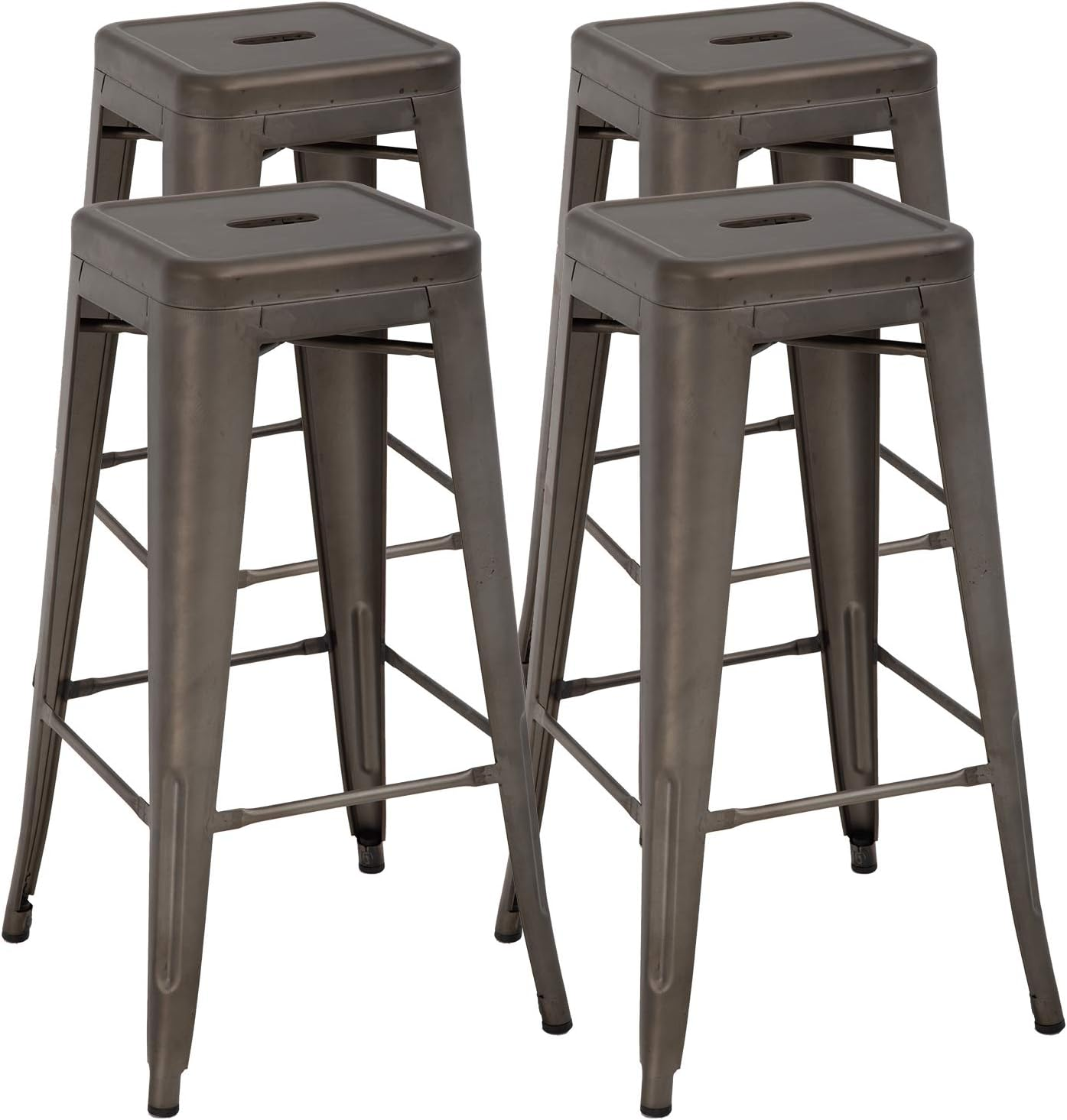 Metal Bar Stool Set of 4 Counter Height Barstool 30 Inches Industrial Bar Chairs Patio Stool Stackable Backless Kitchen Stool Indoor Outdoor Metal Bar Stool Kitchen Stools Restaurant Bar Chairs,Bronze
