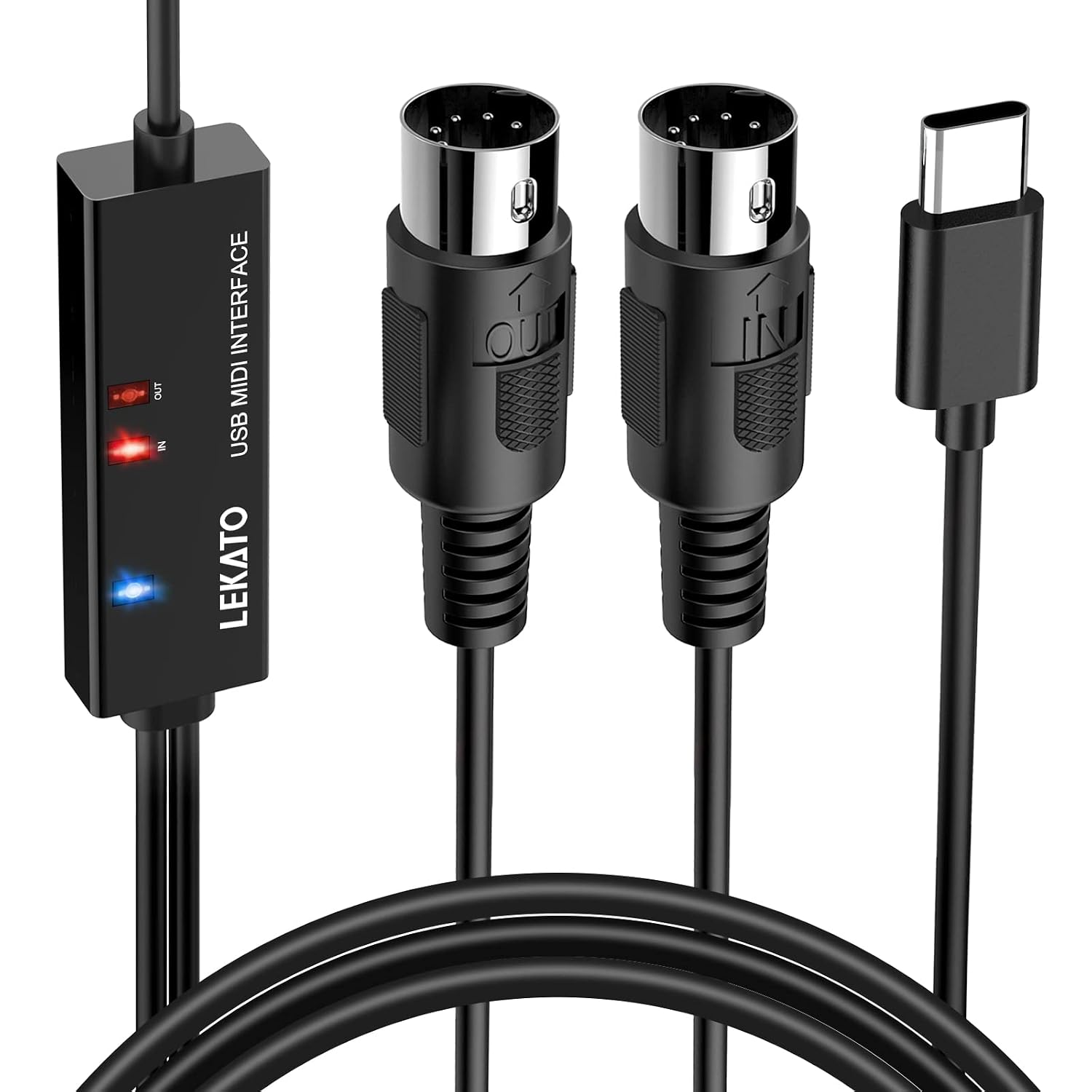 USB Type-C MIDI Interface Cable Adapter with Input & Output Connecting Keyboard/Synthesizer for Editing Recording Professional Cord Windows/Mac Studio -6.5Ft, Black
