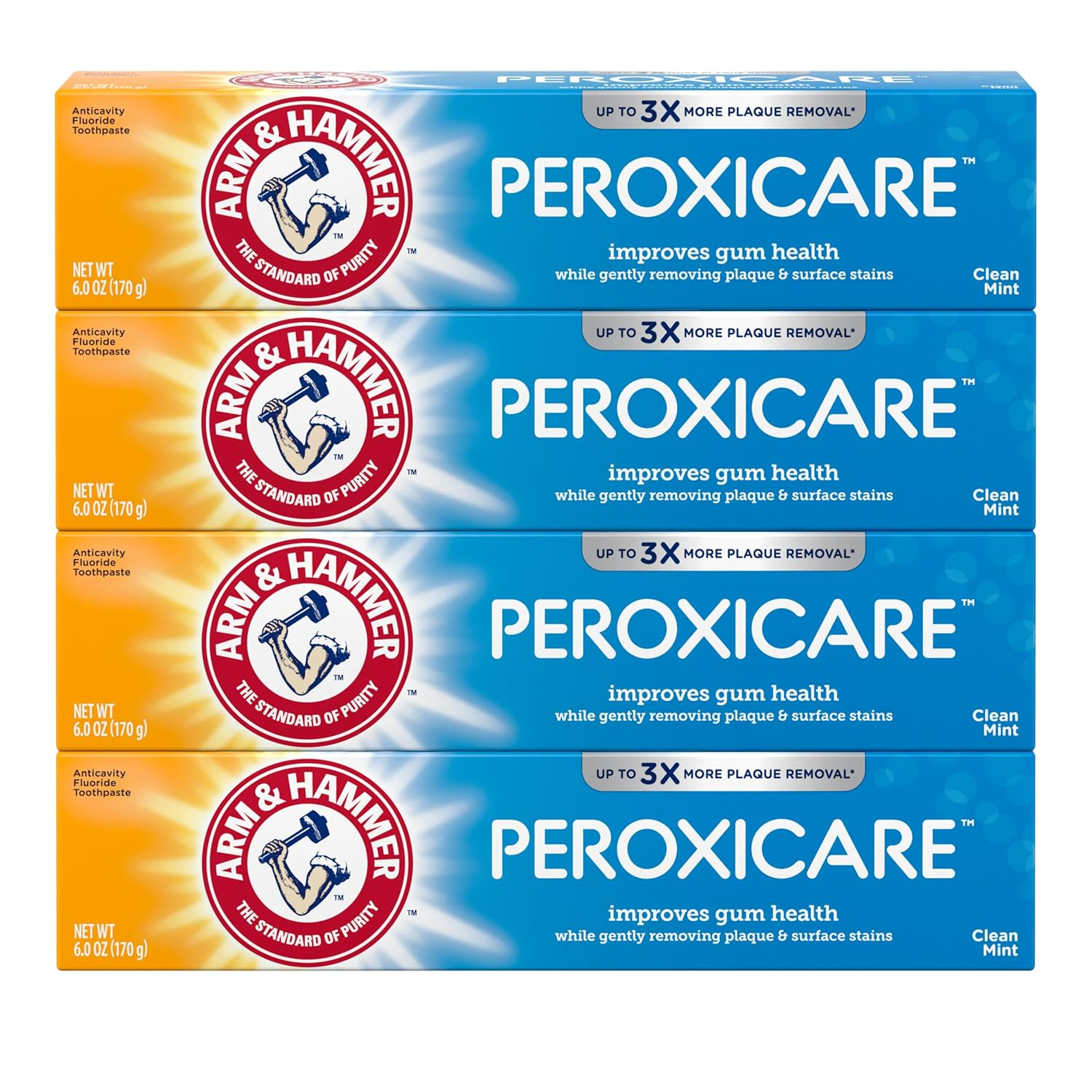 ARM & HAMMER Peroxicare Toothpaste for Gum Health, Baking Soda Toothpaste, Clean Mint, 6.0 Oz (Pack of 4