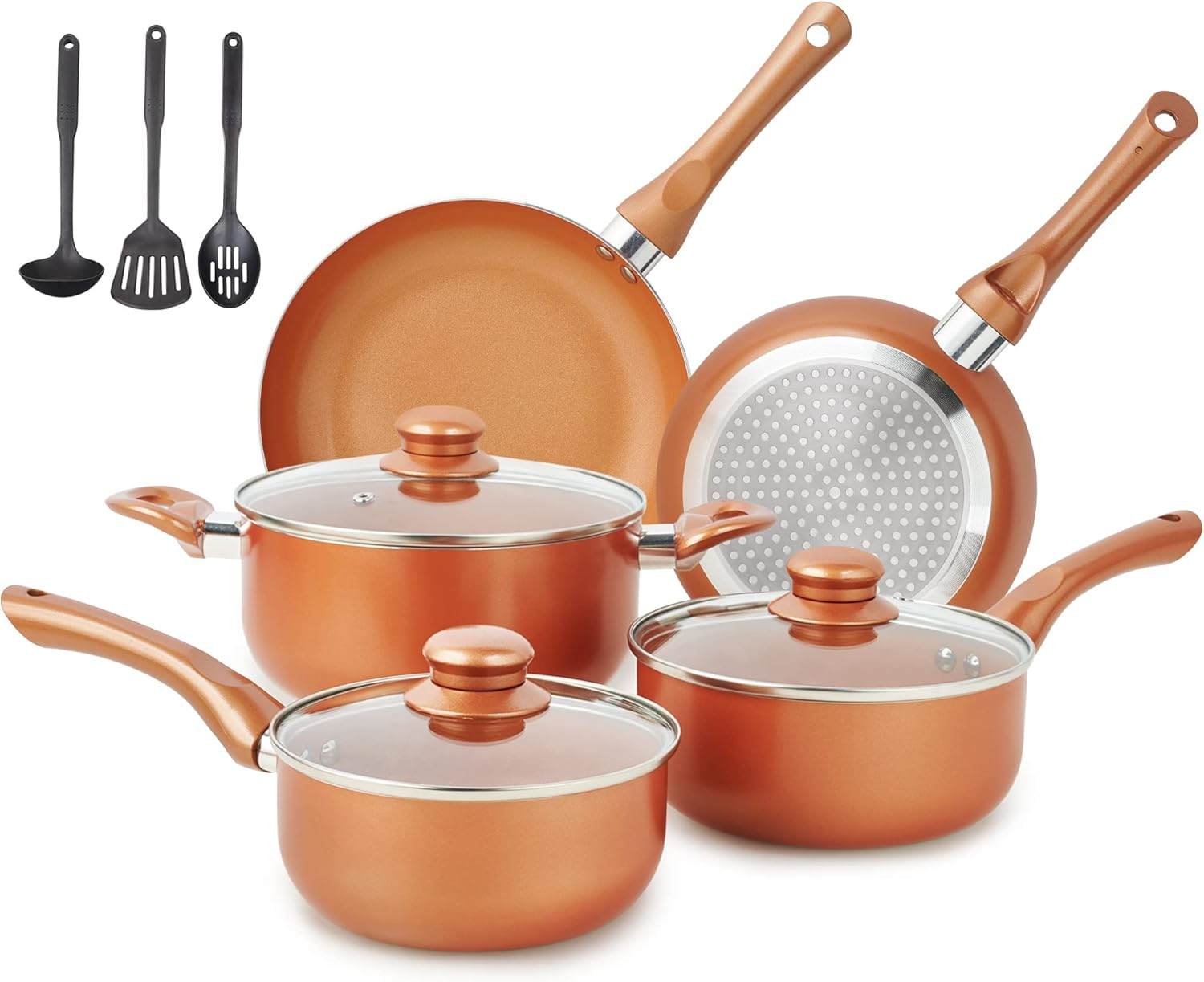 Pots and Pans Set Ultra Nonstick, Pre-Installed 11Pcs Cookware Set Copper With