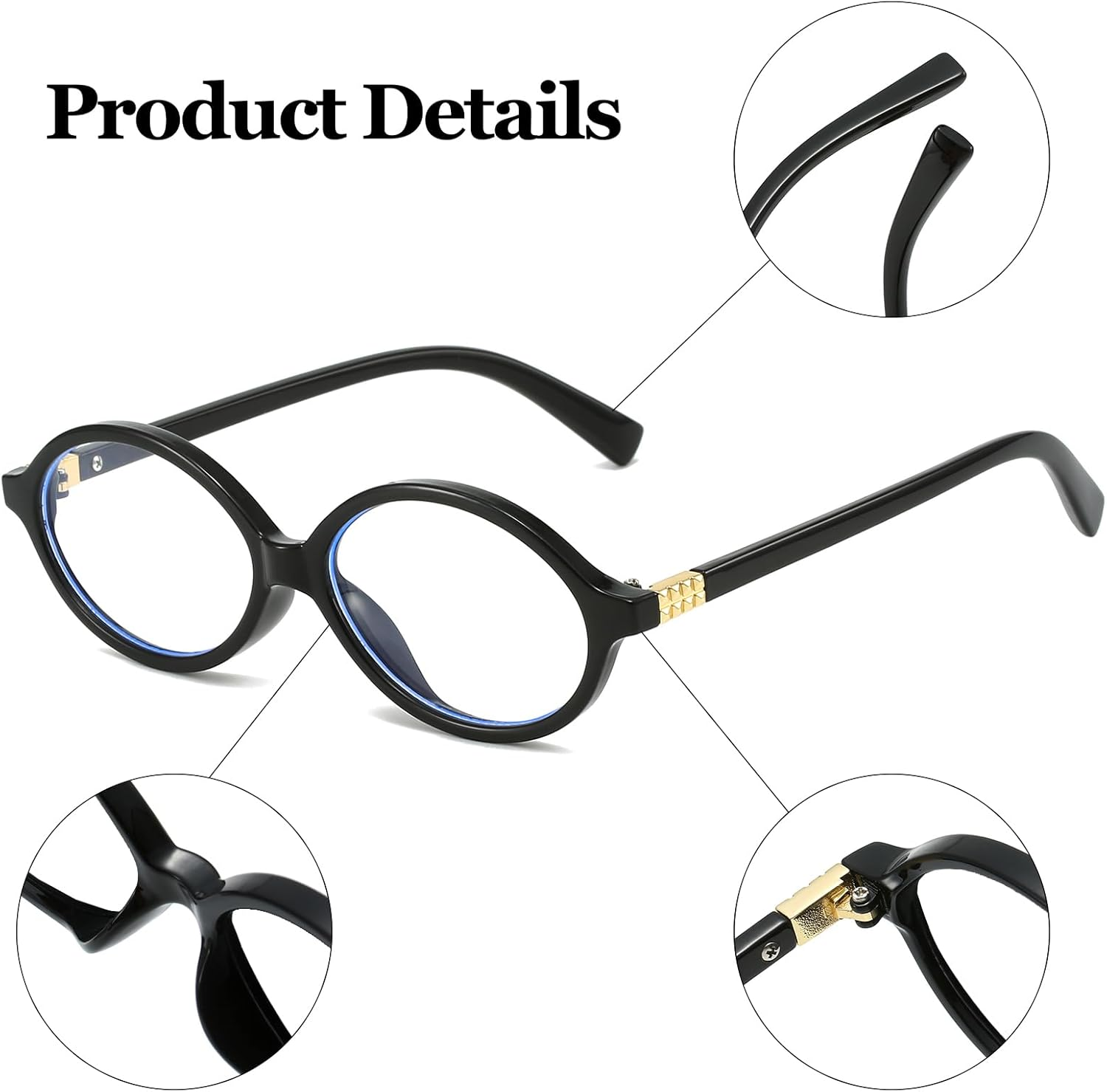 LJCZKA Oval Blue Light Glasses for Women Men Computer Glasses Oval Frame Anti... - Picture 5 of 20