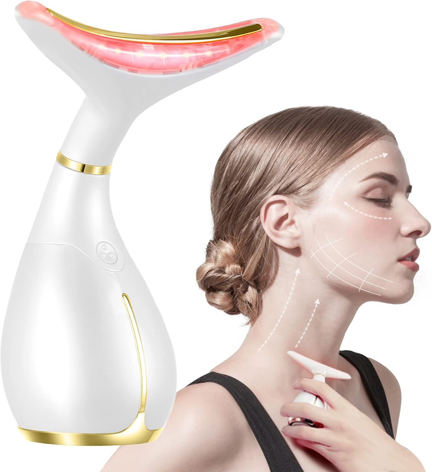 3-In-1 Beauty Massager for Face and Neck, Facial Massager with Heat, Vibration and Led, Electric Face Massager for Skin Improve, Smooth, Firm