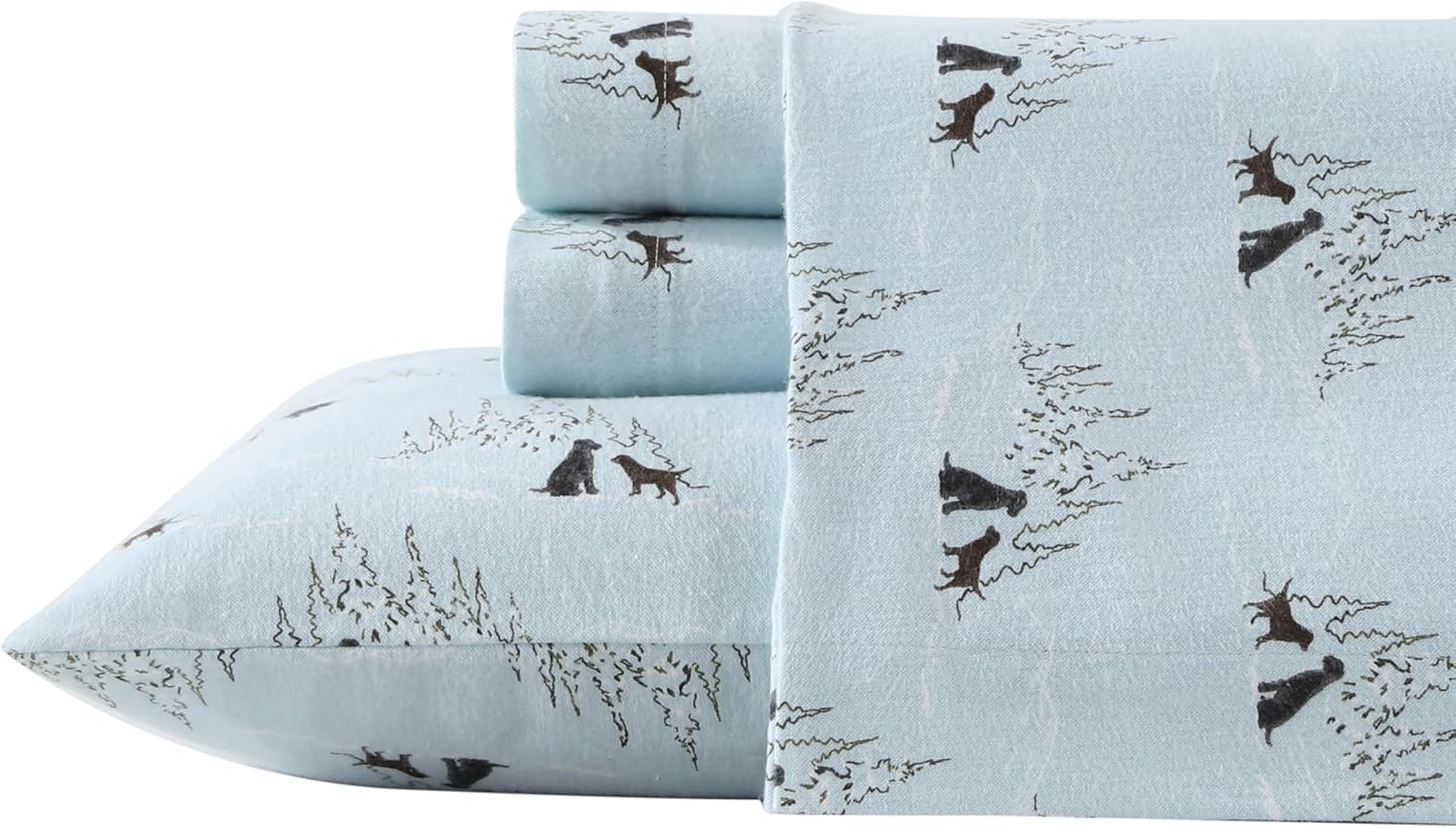 - Full Sheet Set, Warm Breathable Cotton Flannel Bedding with Deep Pockets, Brushed for Extra Softness, Cozy Home Decor, Oeko-Tex Certified (Dog Friends Blue, Full)