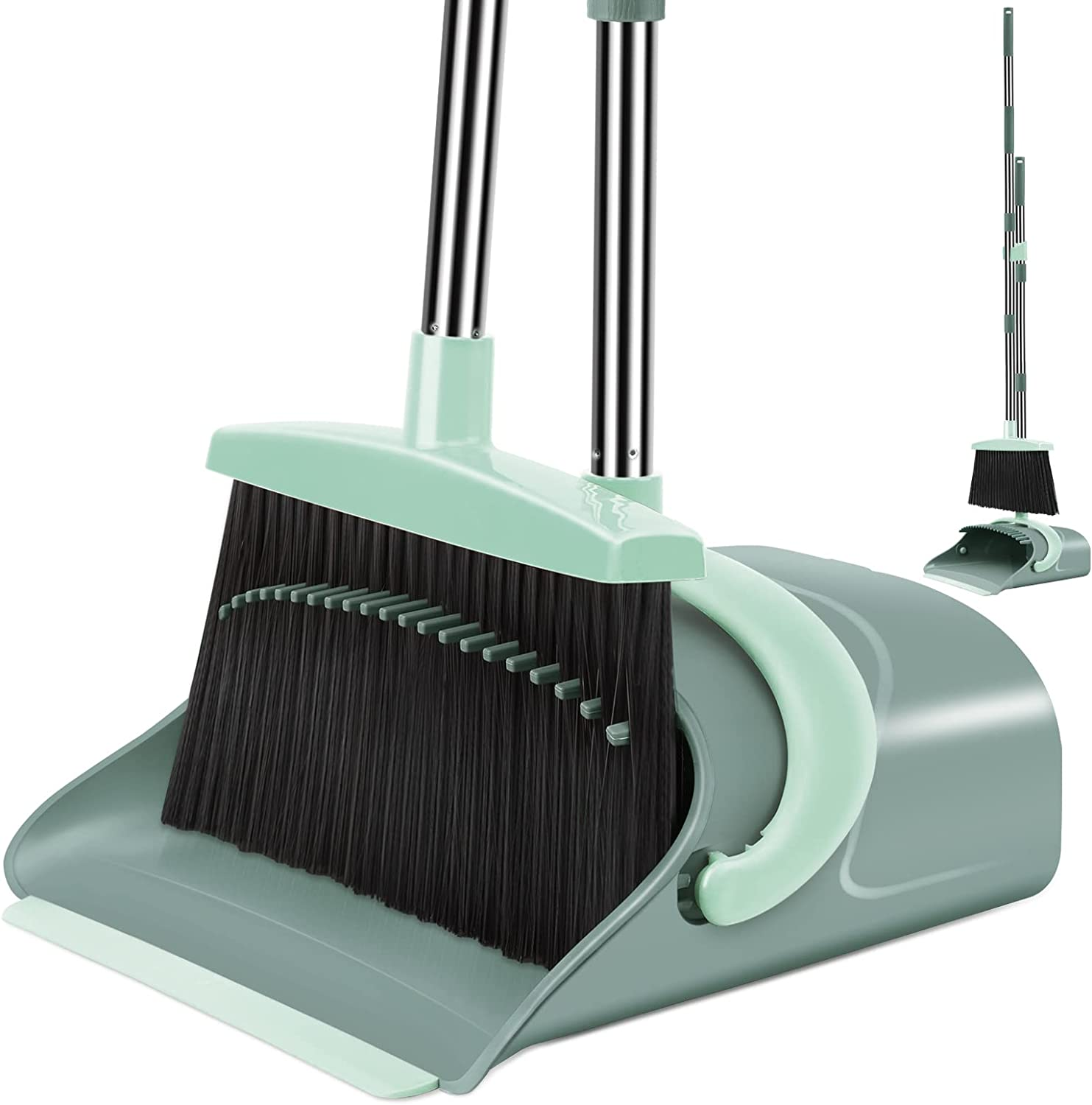 Broom and Dustpan Set, Broom Dust Pan, Dustpan with Long Handle, Broom with Dustpan, Broom and Dustpan Set for Home, Dustpan Comb, Broom with Dustpan Combo Set(Jade Green)