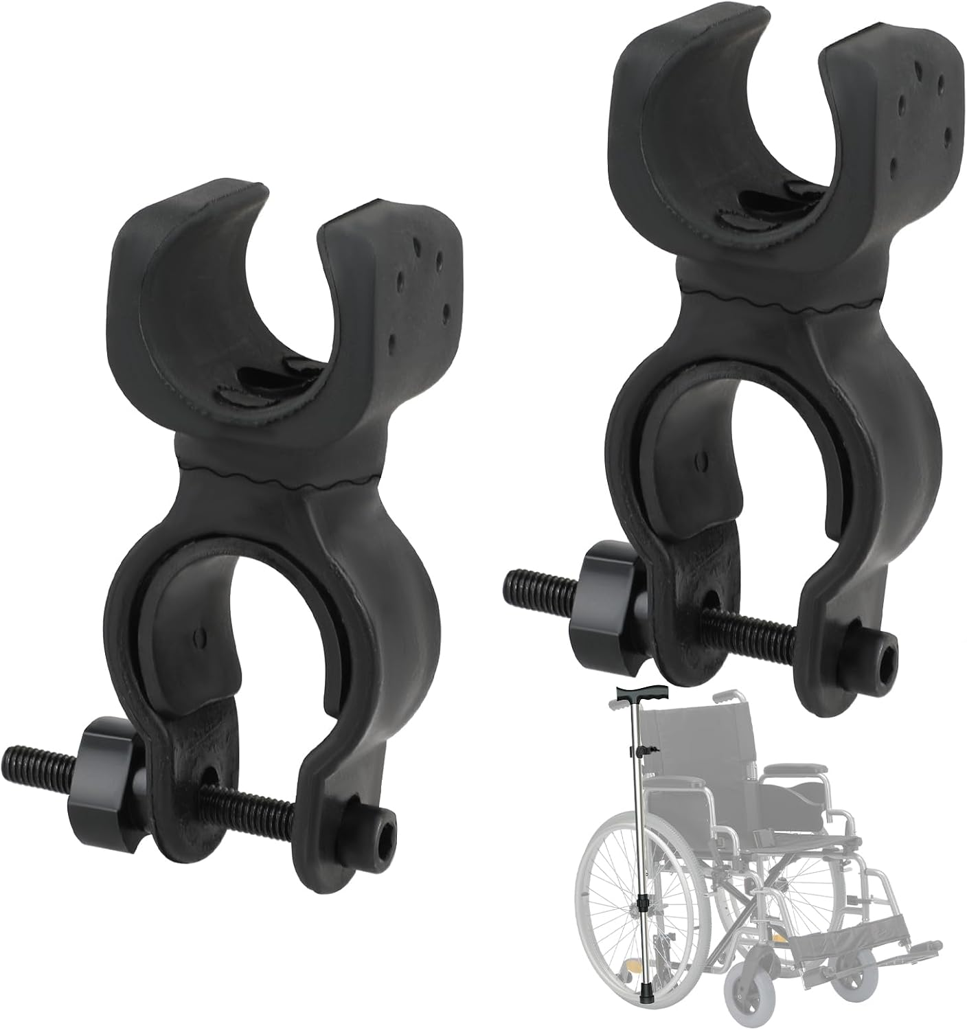 2Pcs Black Cane Holder for Universal Crutches, Stick Bracket Accessories for Drive Rollator, Elderly Walkers & Wheelchairs