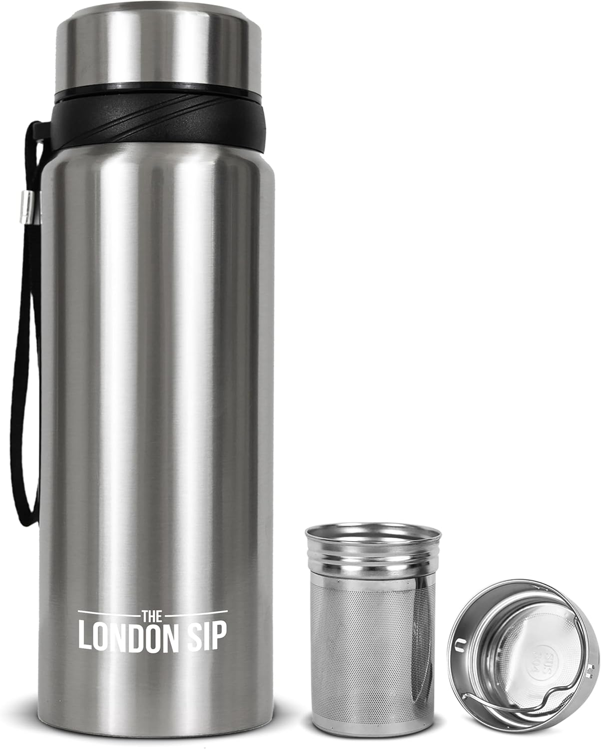 Here & Now Supply Co. 25 Oz Multi-Purpose Travel Mug and Tumbler | Tea Infuser Water Bottle | Fruit Infused Flask | Hot & Cold Double Wall Stainless Steel Coffee Thermos (Cosmic Silver)