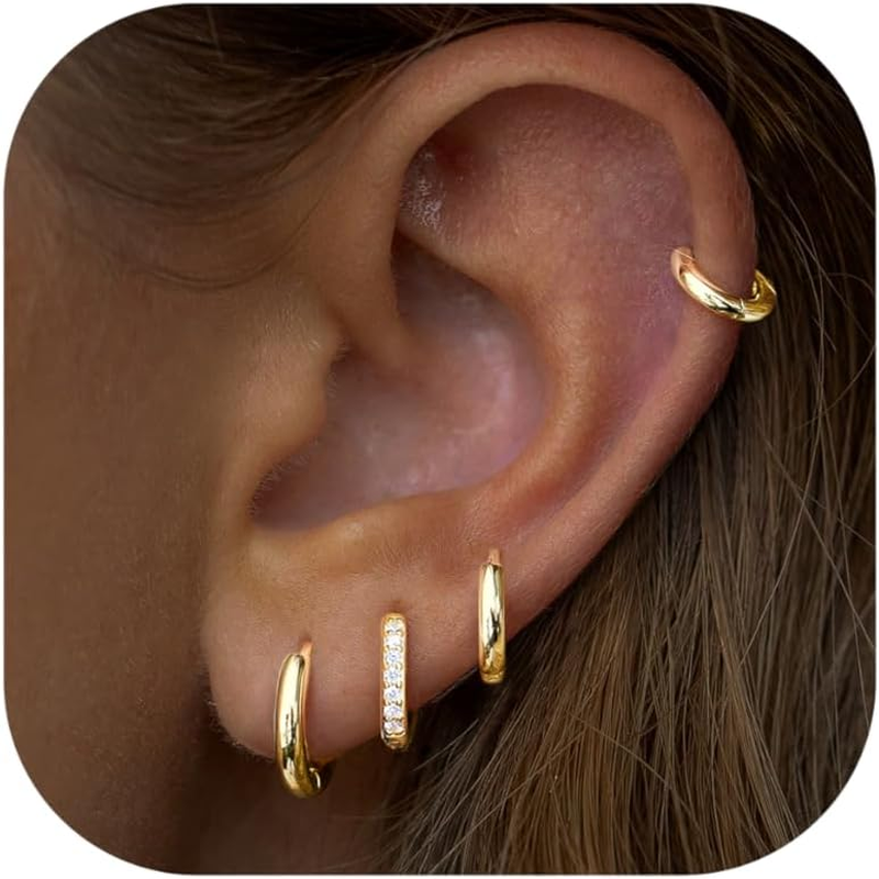 14K Gold Plated Small Huggie Hoop Earrings Set