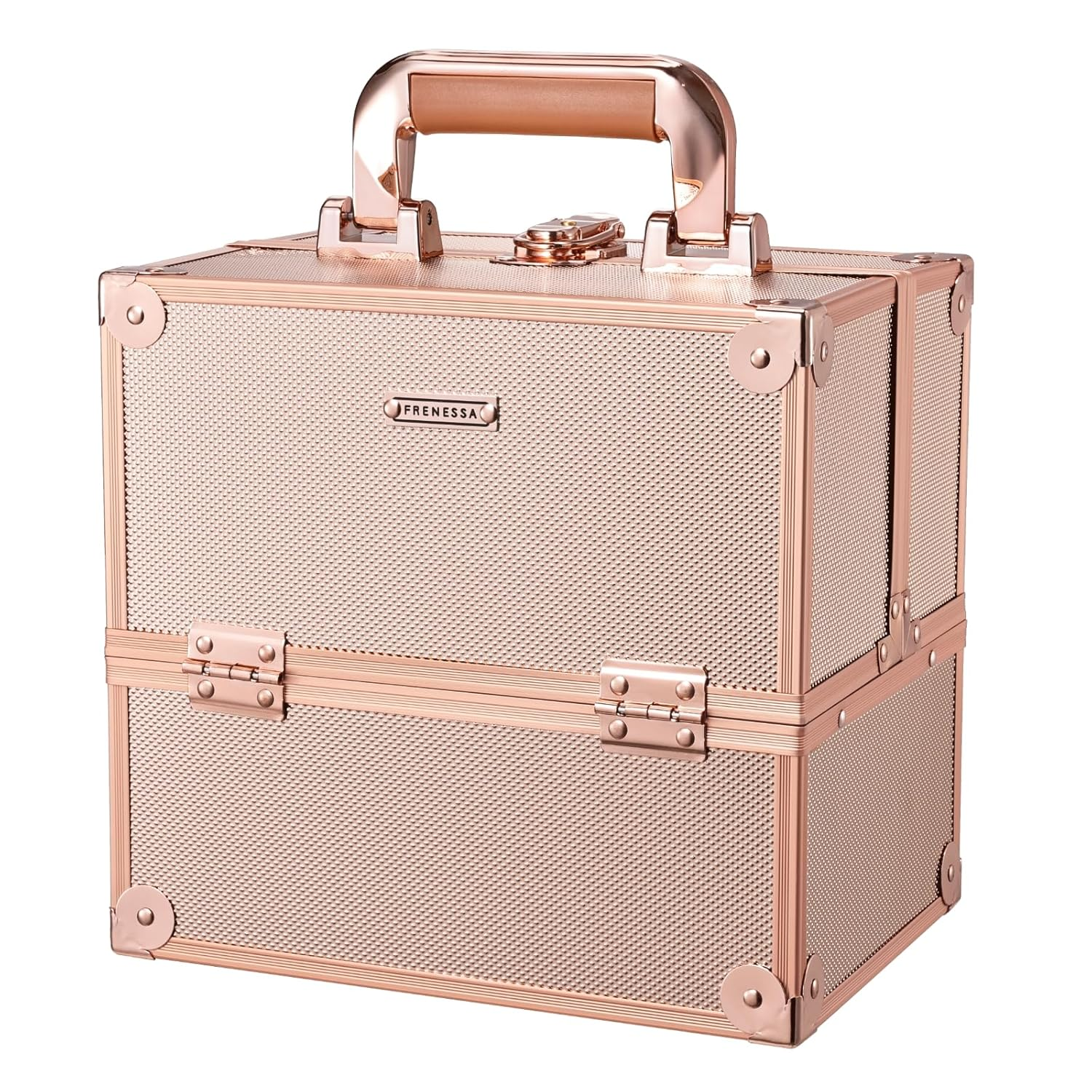 Makeup Train Case Makeup Case Travel Cosmetic Box Organizer Portable Make up Box with Dividers Lockable for Artist Nail Sewing Vanity Storage Makeup Travel Case Rose Gold