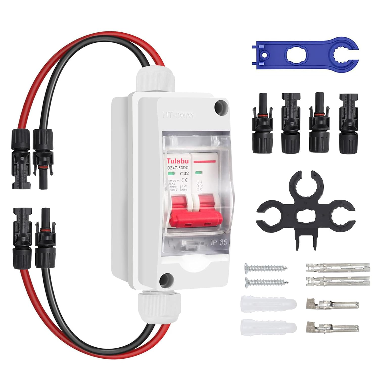 Mini Circuit Breaker, 32A 500V PV Disconnect Switch Solar Isolator, DC Disconnect Switch IP65 Waterproof Distribution Box, Solar Photovoltaic Switch with Cable & Connector