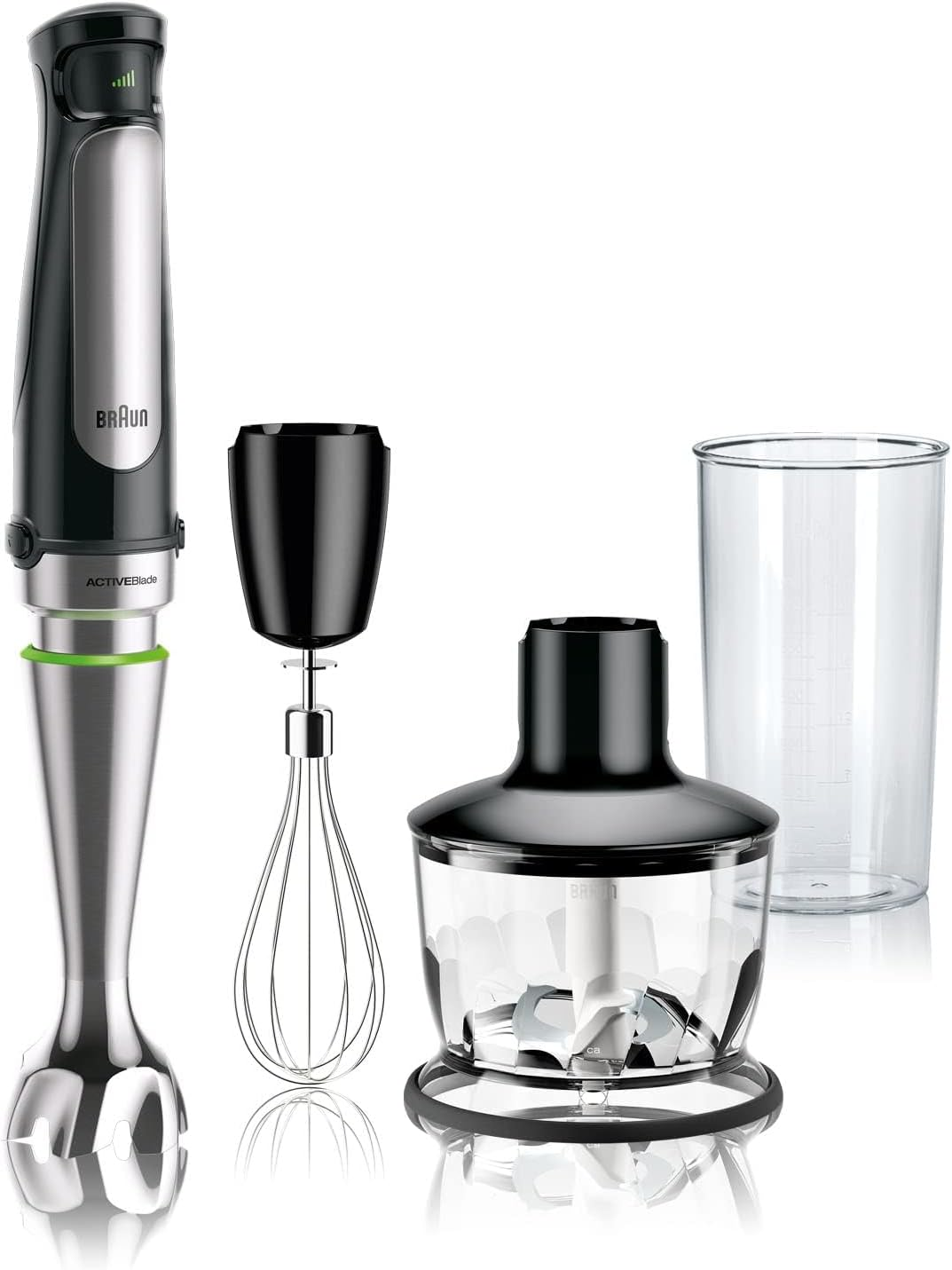 Braun Multiquick 7 3-In-1 Immersion Hand Blender with Variable Speed and Patented Technology - Includes 2-Cup Chopper, Whisk + Beaker for Fast Blending, Stainless Steel, MQ7035X