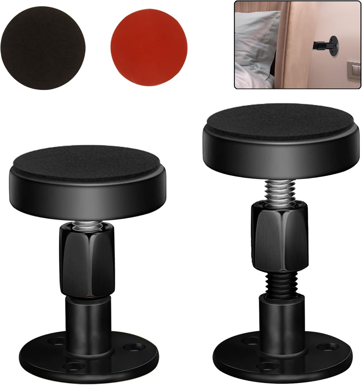 2PCS Black Adjustable Bed Frame Anti-Shake Tool, Headboard Stoppers with Free Furniture Pads and Screws, No More Creaking, Protect the Wall from Banging, Easy to Install (1.1-2.5In)