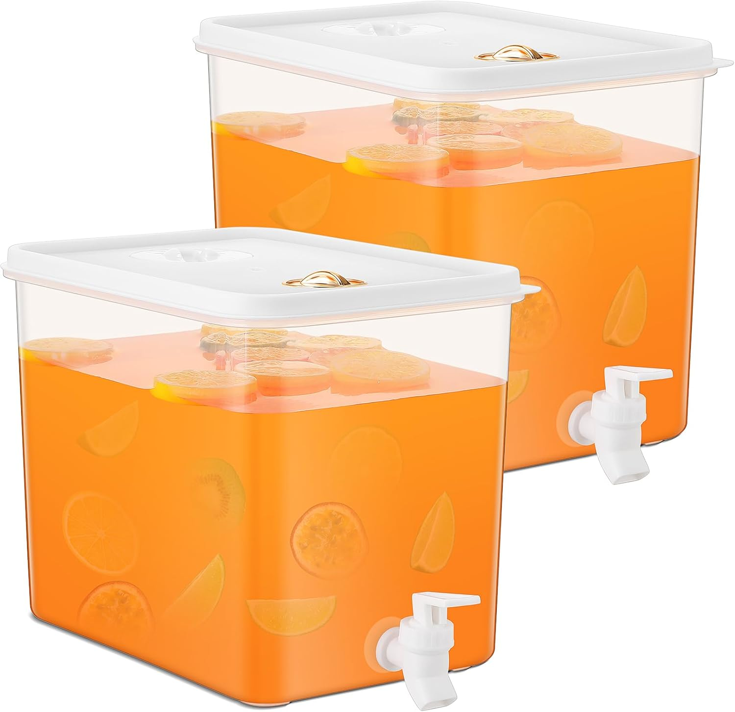 2 Pack 2 Gallon Drink Dispenser for Fridge with Spigot Water Dispenser Leak Proof Lids Filter Screen Beverage Juice Container Sealed Plastic Lemonade Milk Cold Hot Drink Tea Jug for Party