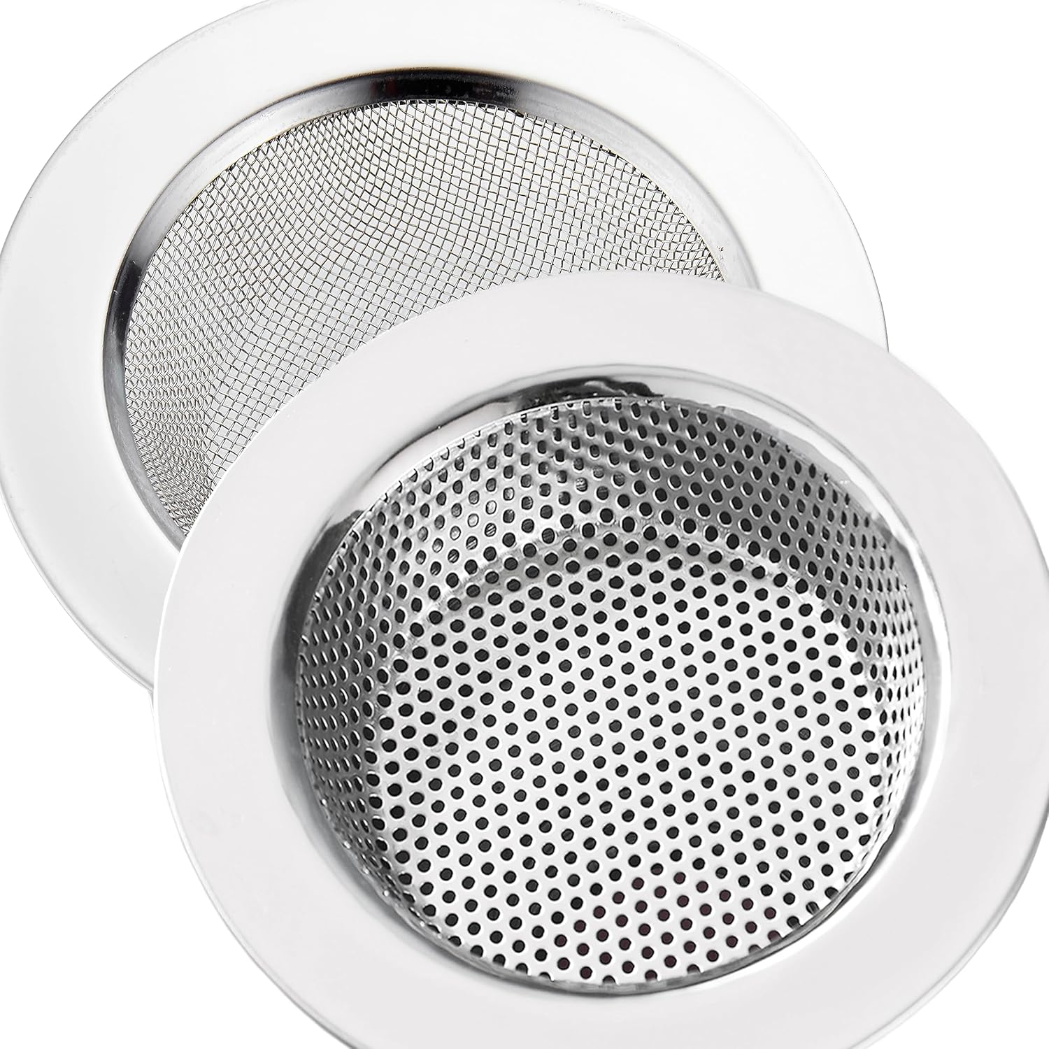 2 Pcs Kitchen Sink Strainer Stainless Steel, Mesh and Punching, Kitchen Sink Drain Strainer, Sink Strainers with Large Wide Rim 4.5