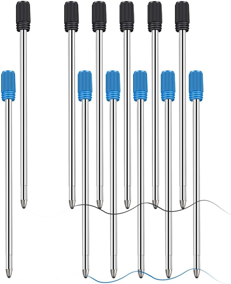 2.75 Inch Ballpoint Pen Refills Pack of 10, Smooth Writing 1.0 Mm Medium Point Metal Refill, Replaceable Ink Pen Refill for Diamond Crystal Stylus Pens and Ballpoint Pens (Black and Blue)