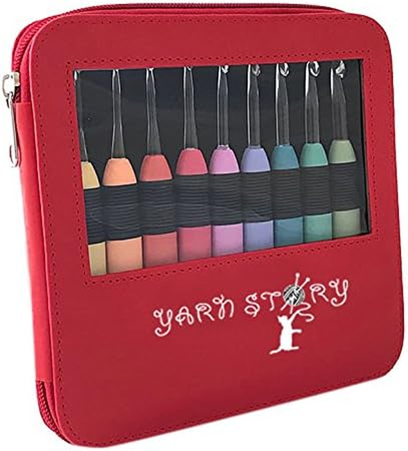Yarn Story™ Light up Crochet Hook Set 9/Pkg - 9 Pcs Lighted Crochet Hooks Complete Set with 9 Extra Batteries - LED Lighted Crochet Hook Kit - Lite Crochet Set Sizes 2.5 to 6.5Mm (Red with Batteries)